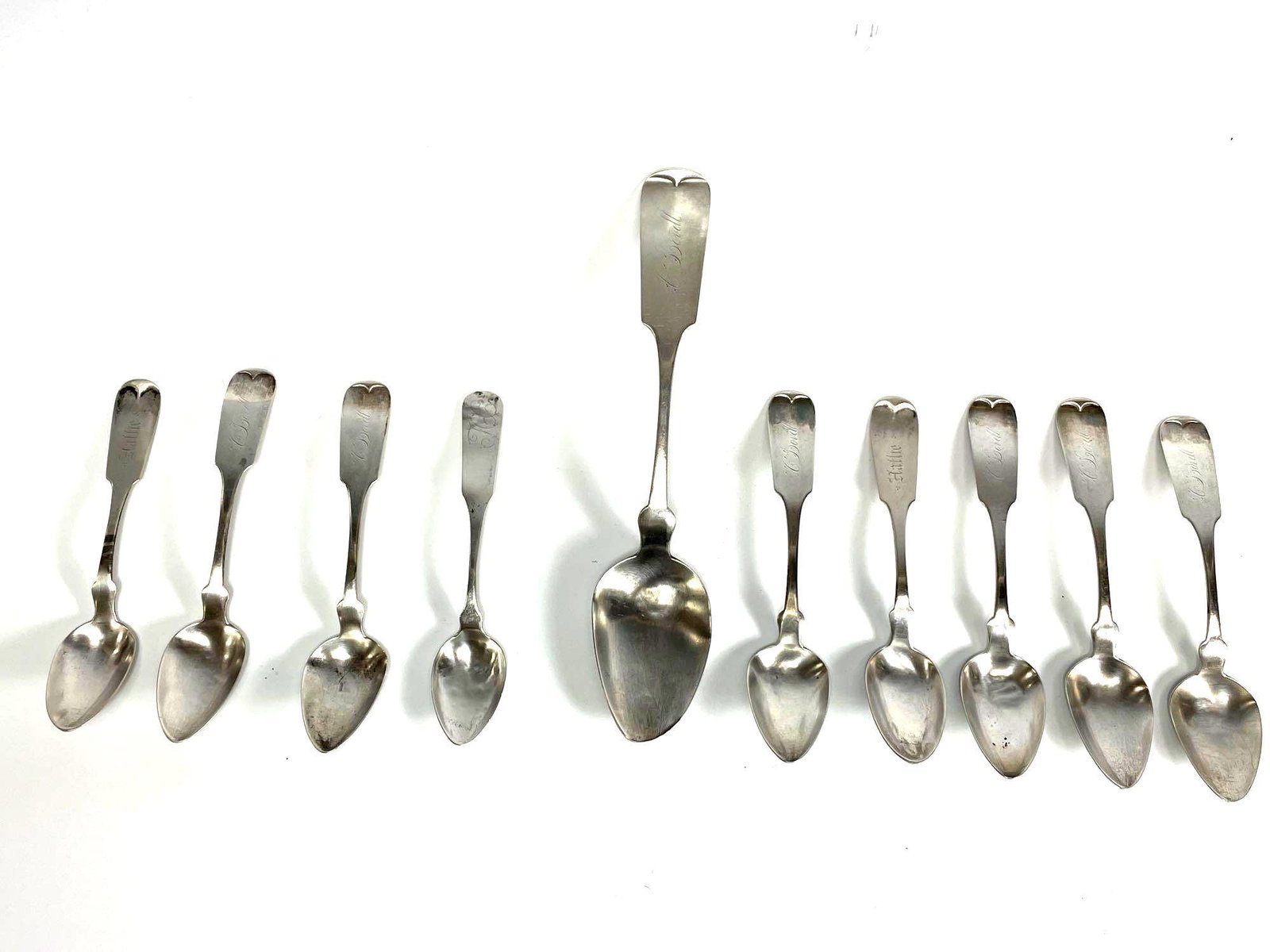 Ten Pure Early American Pure Coin Silver Spoons (1 of 10)