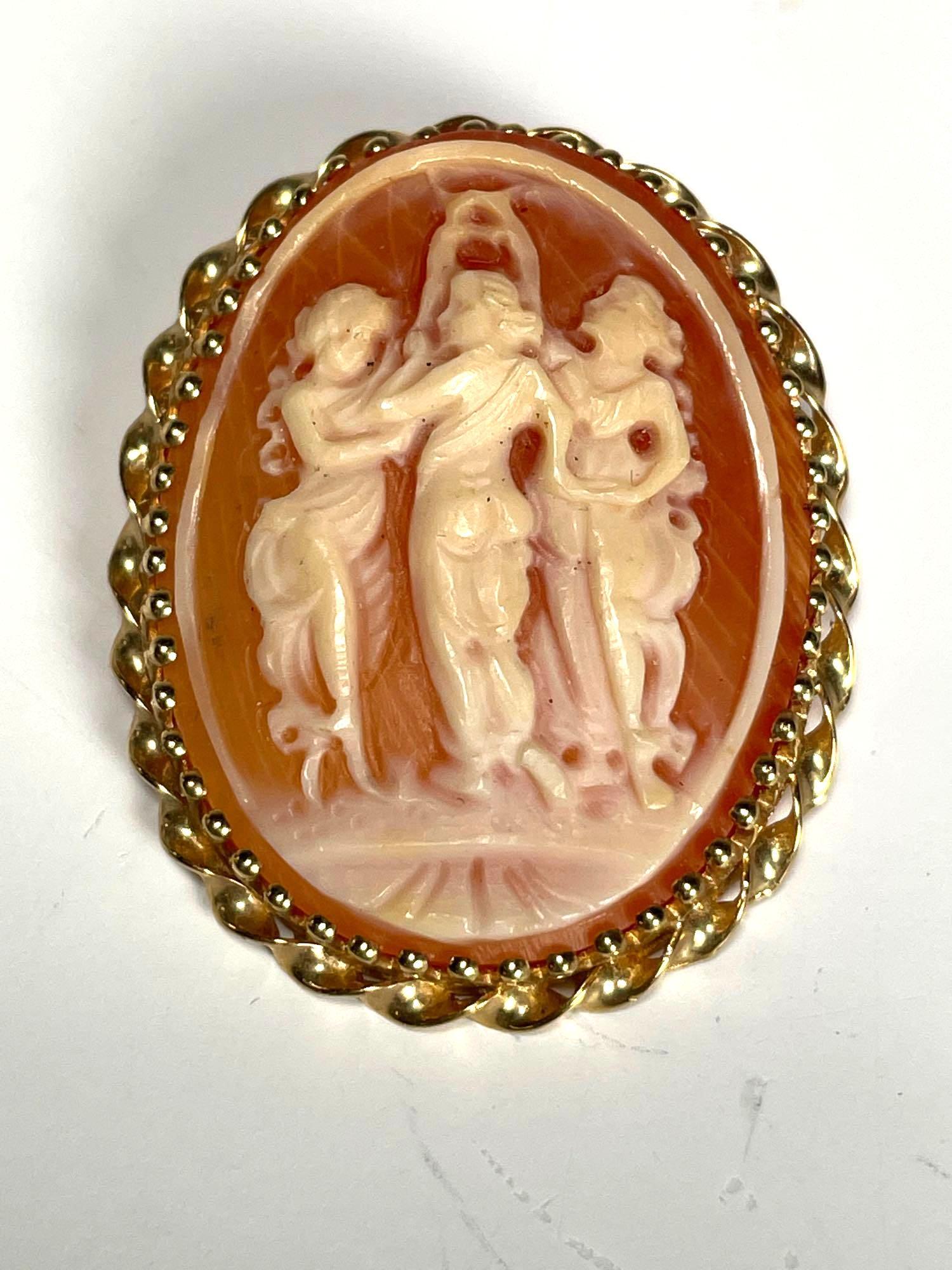 14 Karat Gold Three Graces Cameo Pendant Brooch (1 of 9)