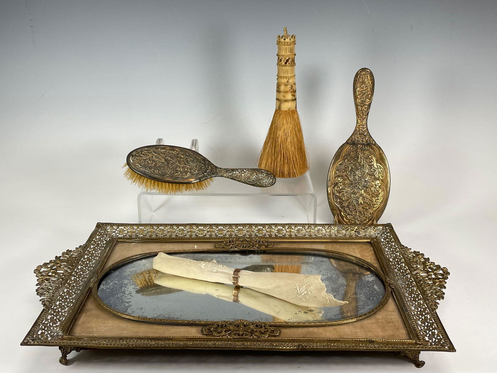 Vintage Gold Filigree Dresser Vanity Items (1 of 17)