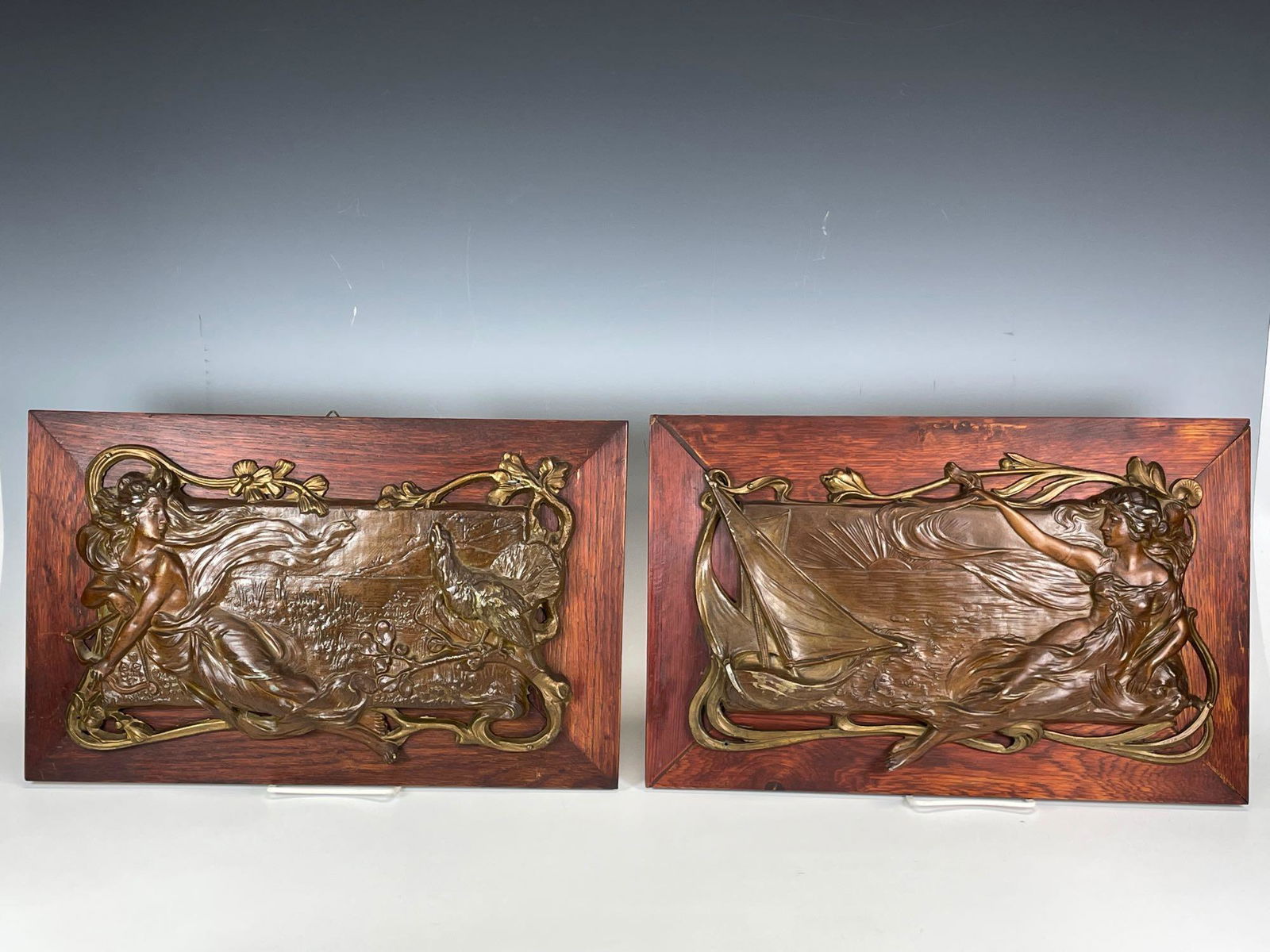 Pair Bronze Art Nouveau Mounted Wall Plaques (1 of 13)