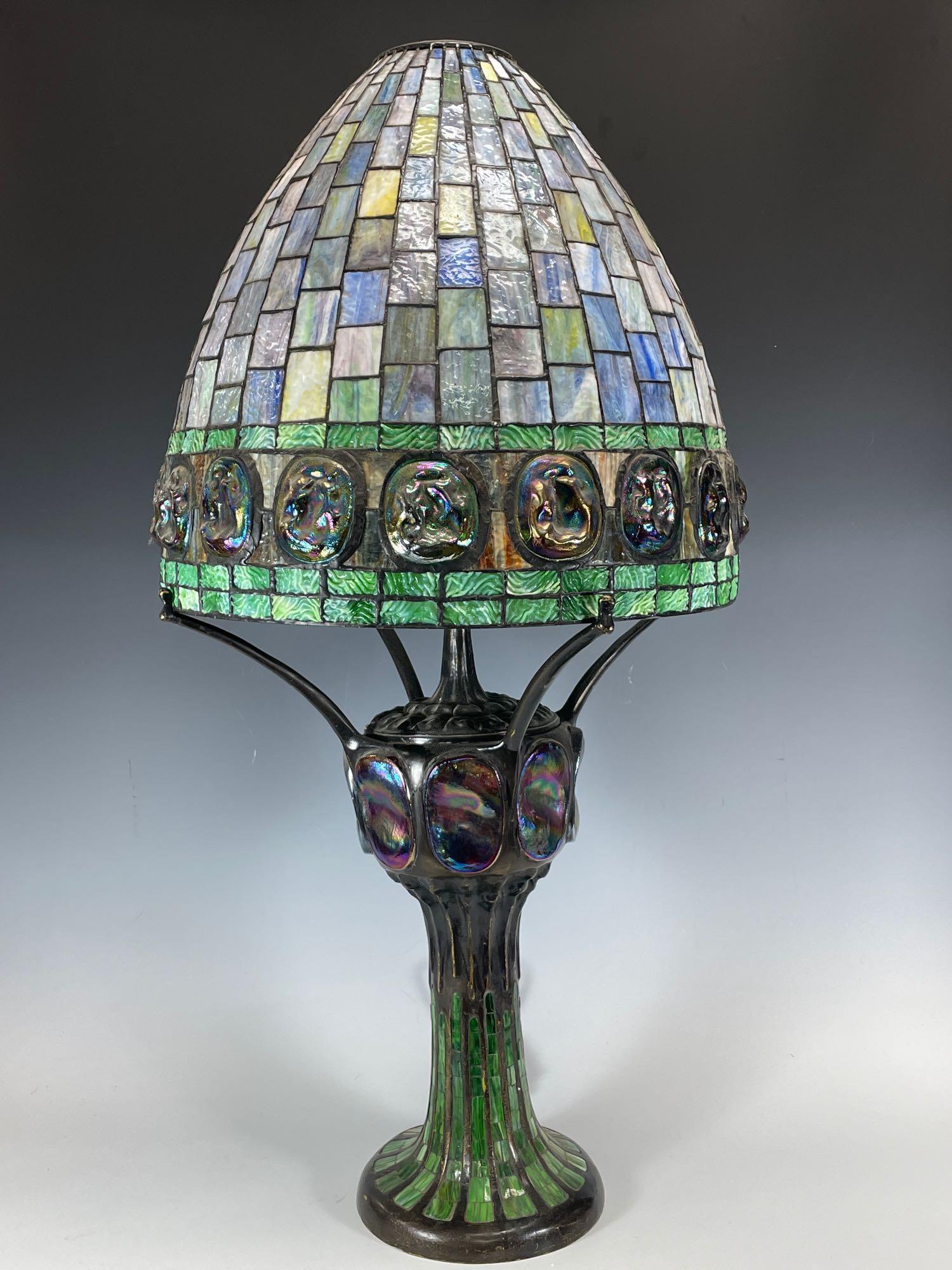 Impressive Tiffany Style Turtleback Leaded Glass Lamp (1 of 18)