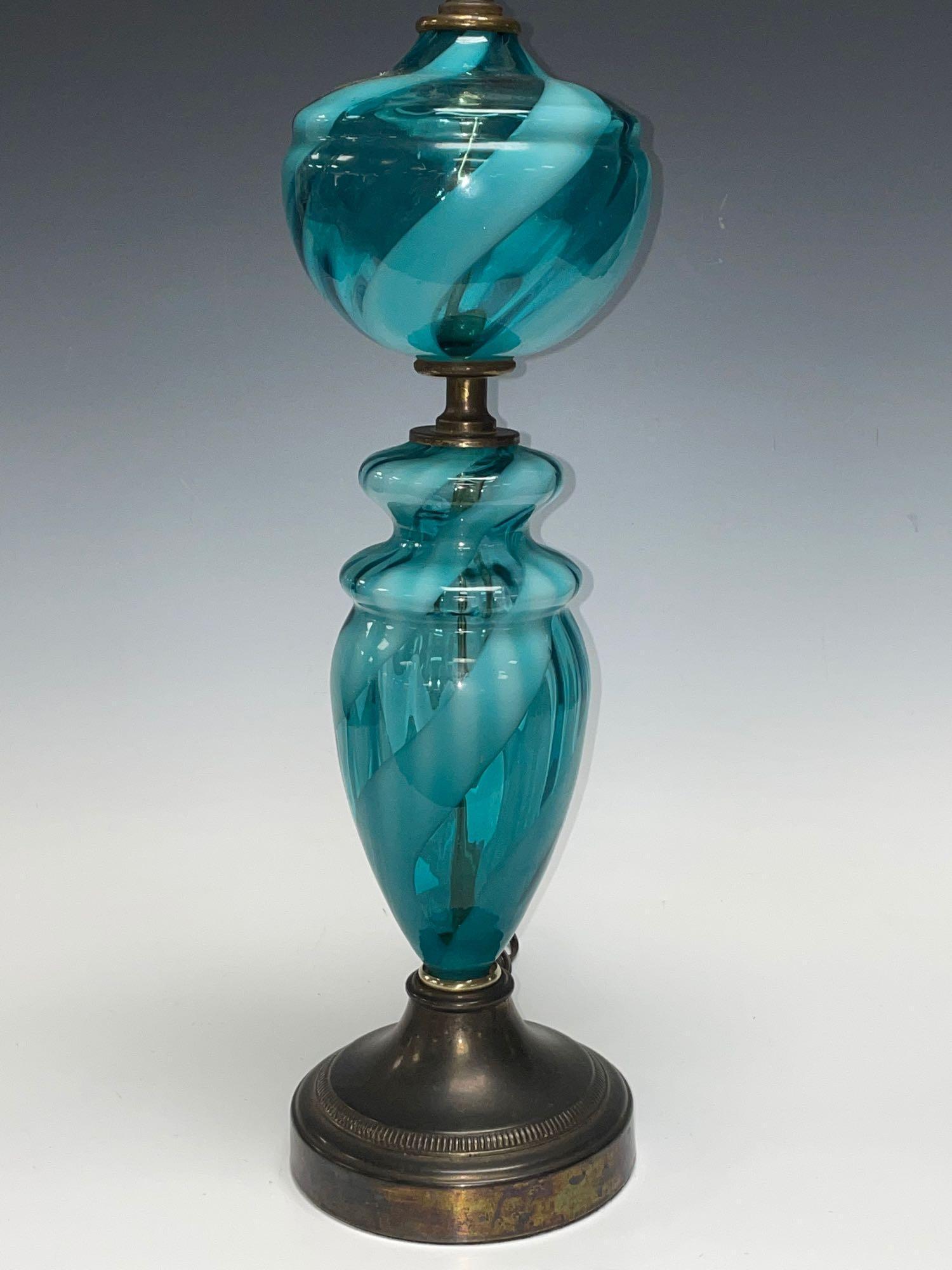 Venetian Murano Art Glass Lamp w Blue Swirl (1 of 14)