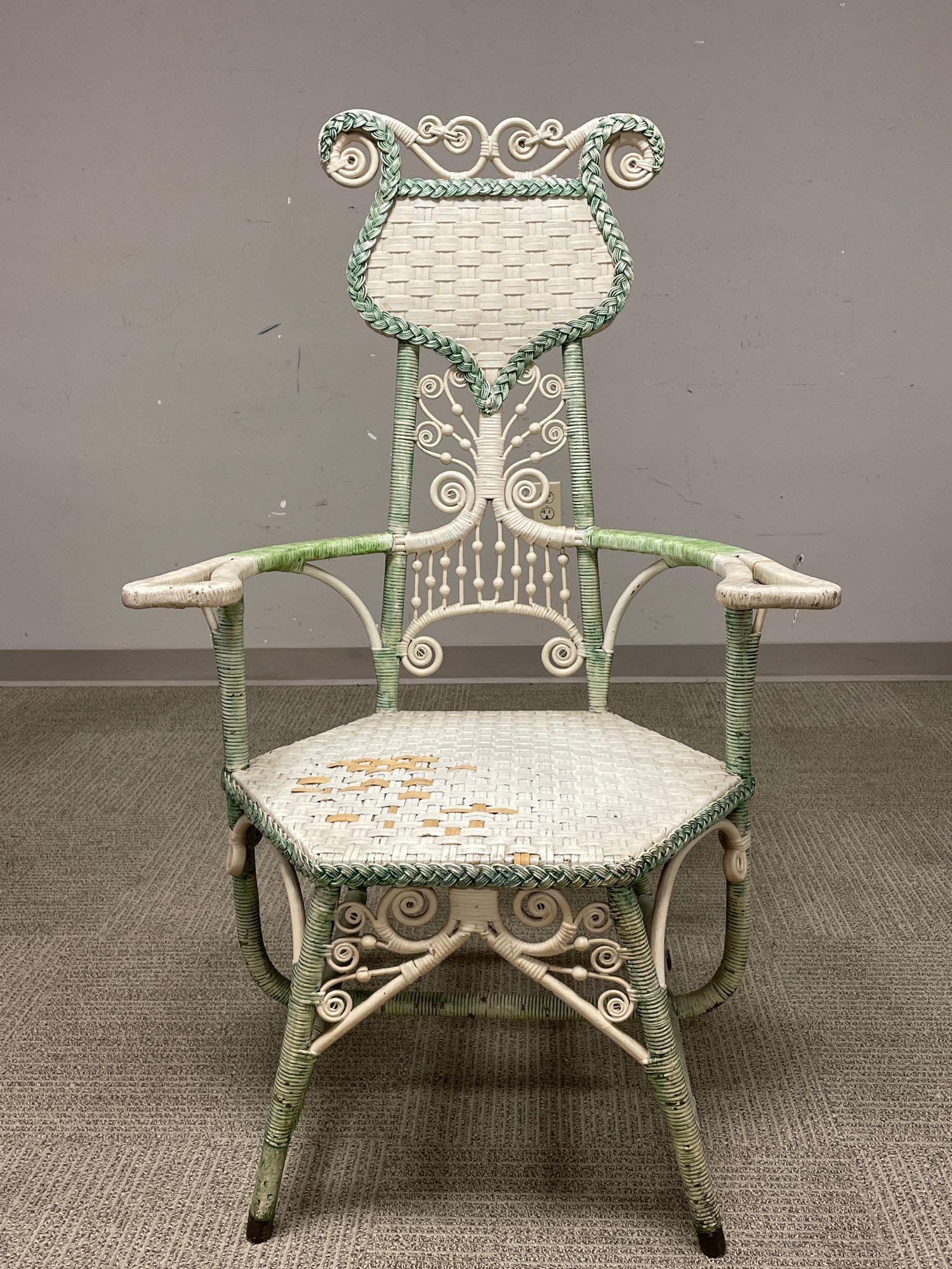 HEYWOOD WAKEFIELD American Victorian Wicker Arm Chair (1 of 13)