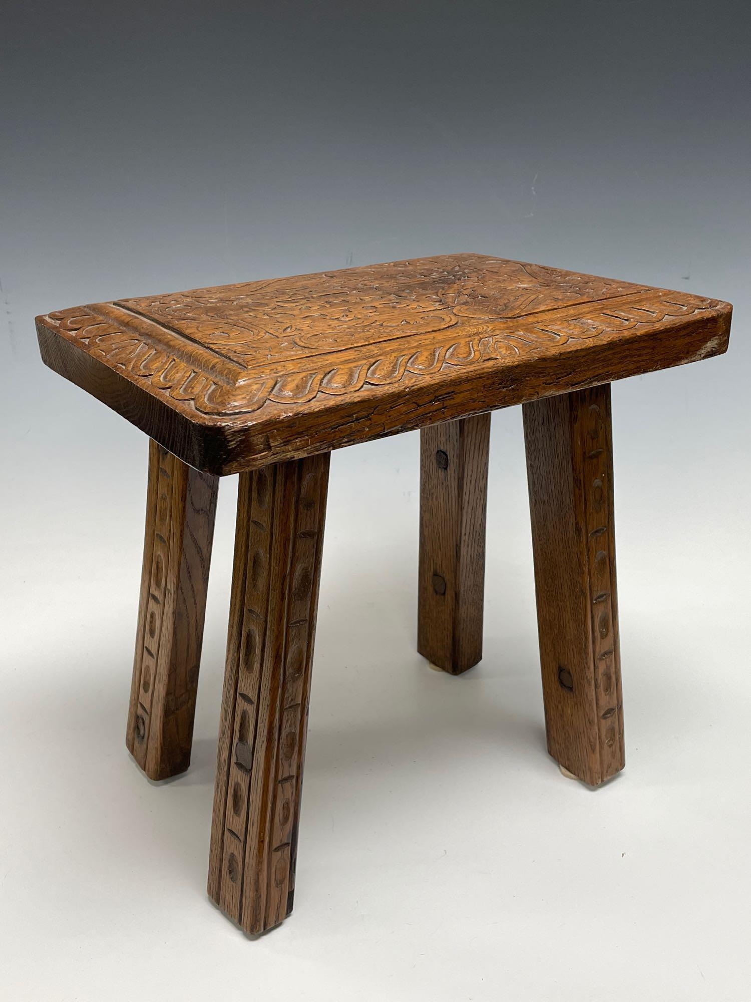 Fine Early ENGLISH Carved Oak Stool (1 of 12)