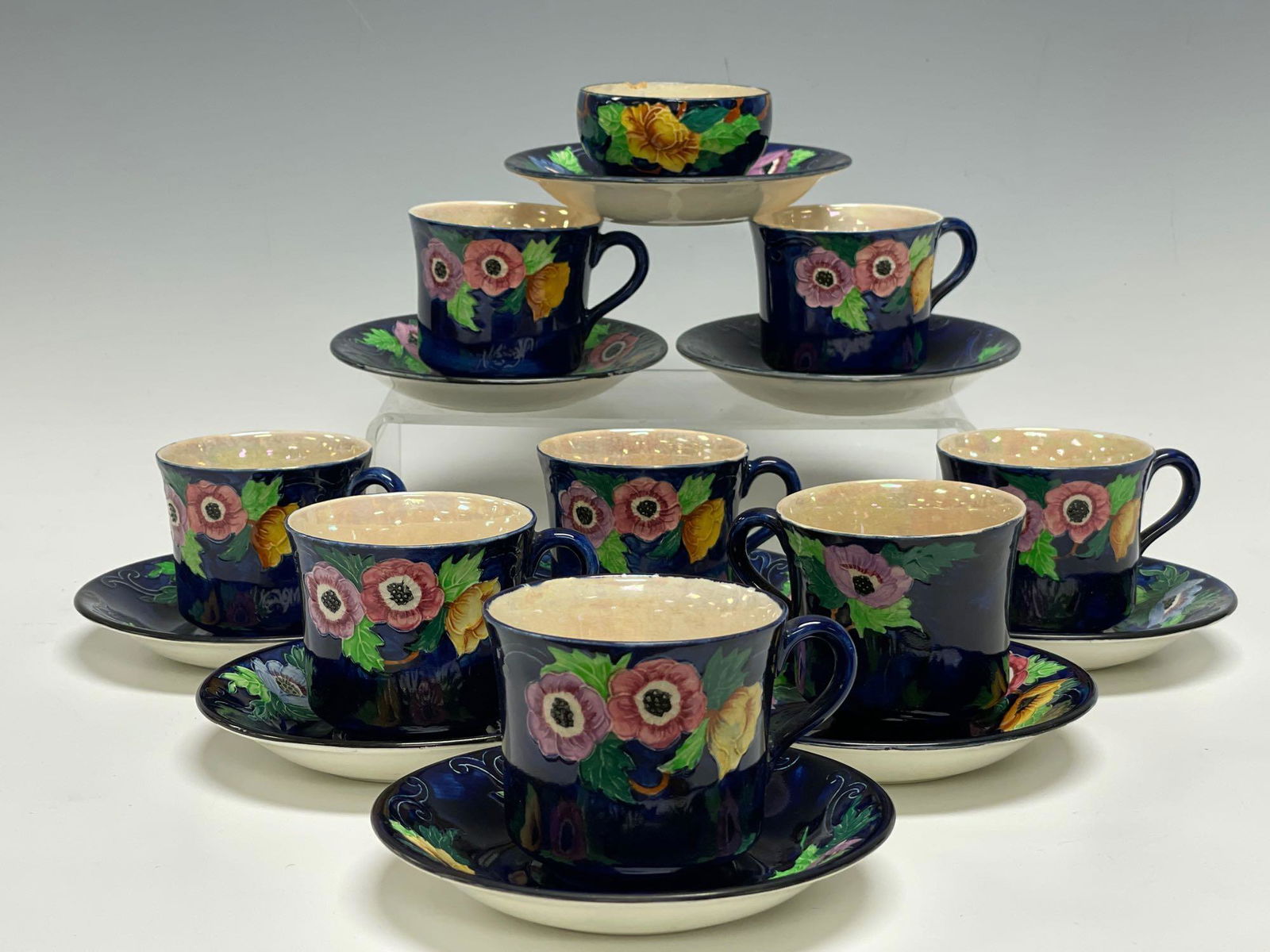 Art Deco Cobalt Blue Maling New Castle Tyne Cups and (1 of 20)