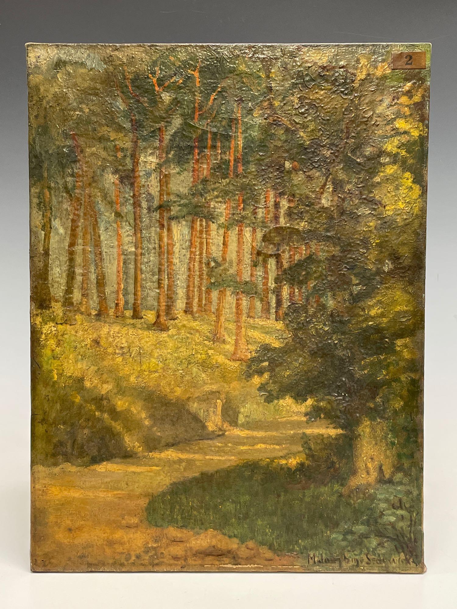 Signed 19th Century Pine Tree Forrest Landscape Oil on (1 of 10)