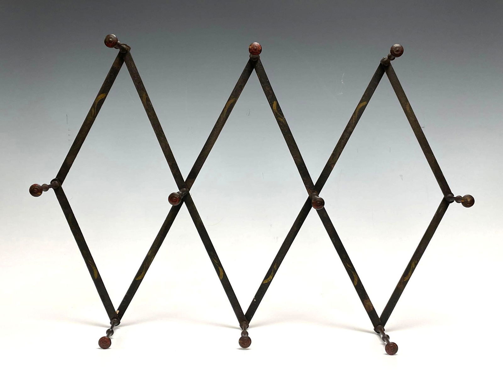 Early American Wrought Iron Accordion Tole Painted Hat (1 of 14)