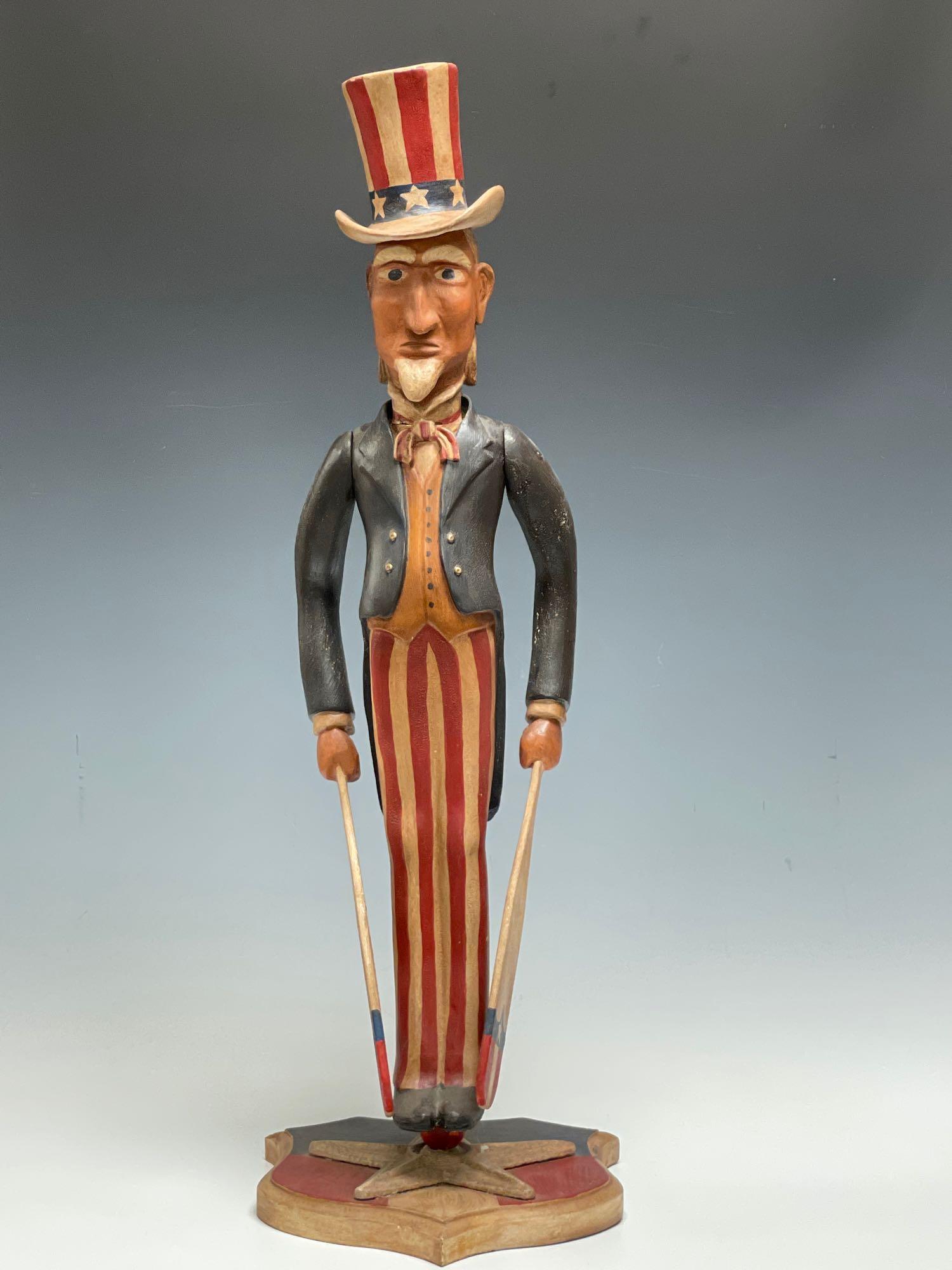 Painted American Folk Art Style Wood Carved Uncle Sam (1 of 10)