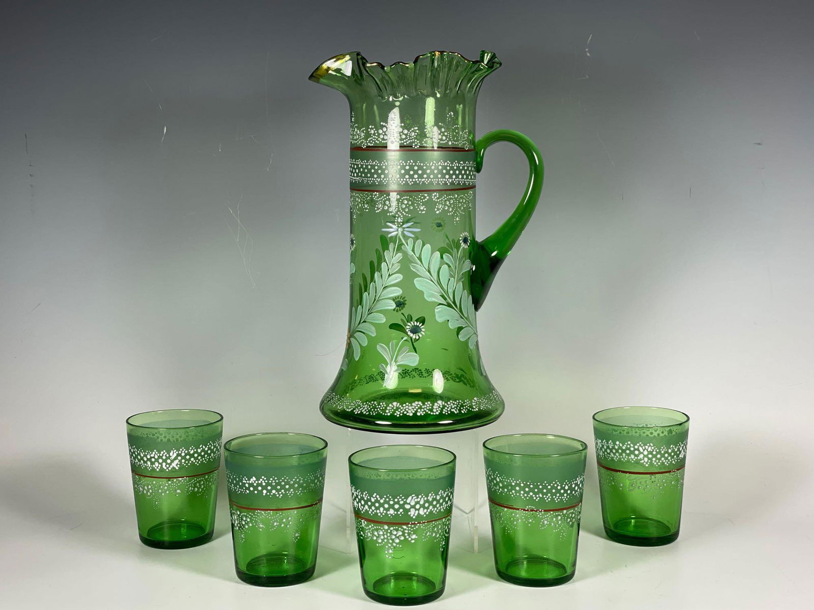 Victorian Art Enameled Glass Ice Tea Drink Set (1 of 18)