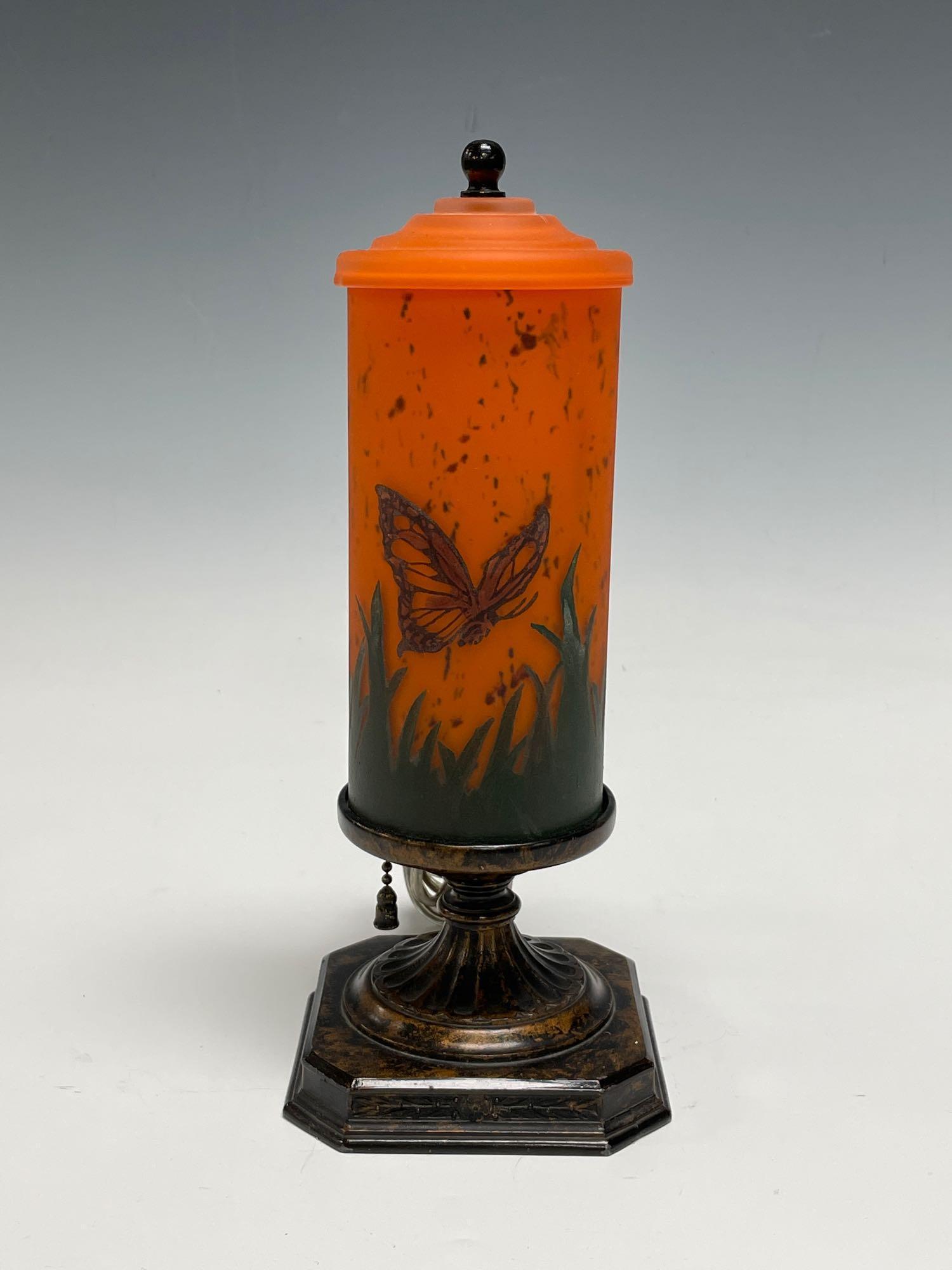 Cylinder Glass Shade Desk Lamp or Night Lamp Orange (1 of 9)