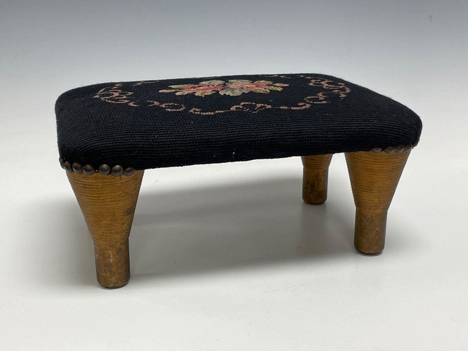 French Needlepoint Footstool On Turned Beehive Legs (1 of 7)