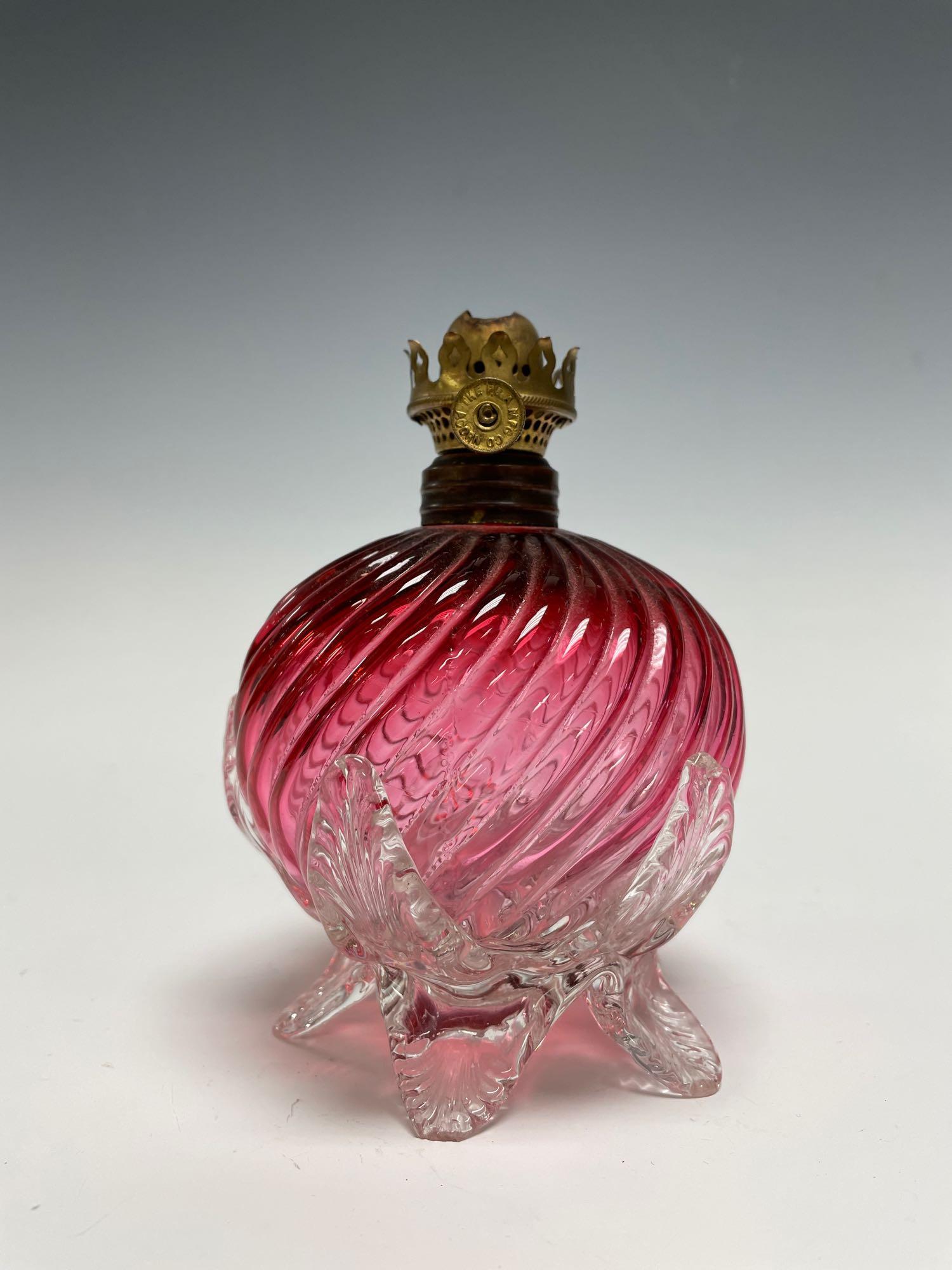 19th c Victorian Cranberry Art Glass Oil Lamp (1 of 10)
