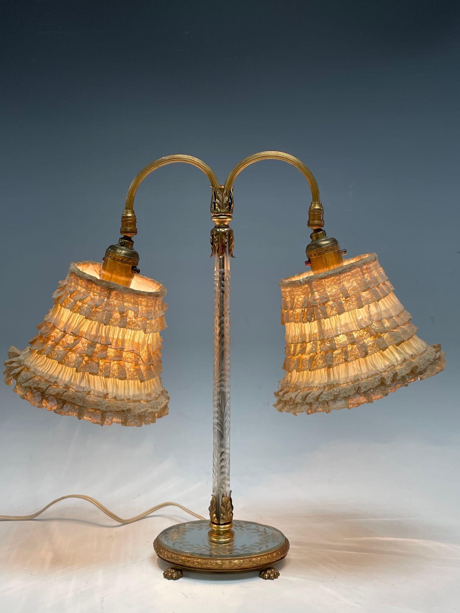Bronze French Empire Style Arched Cut Glass Lamp (1 of 18)