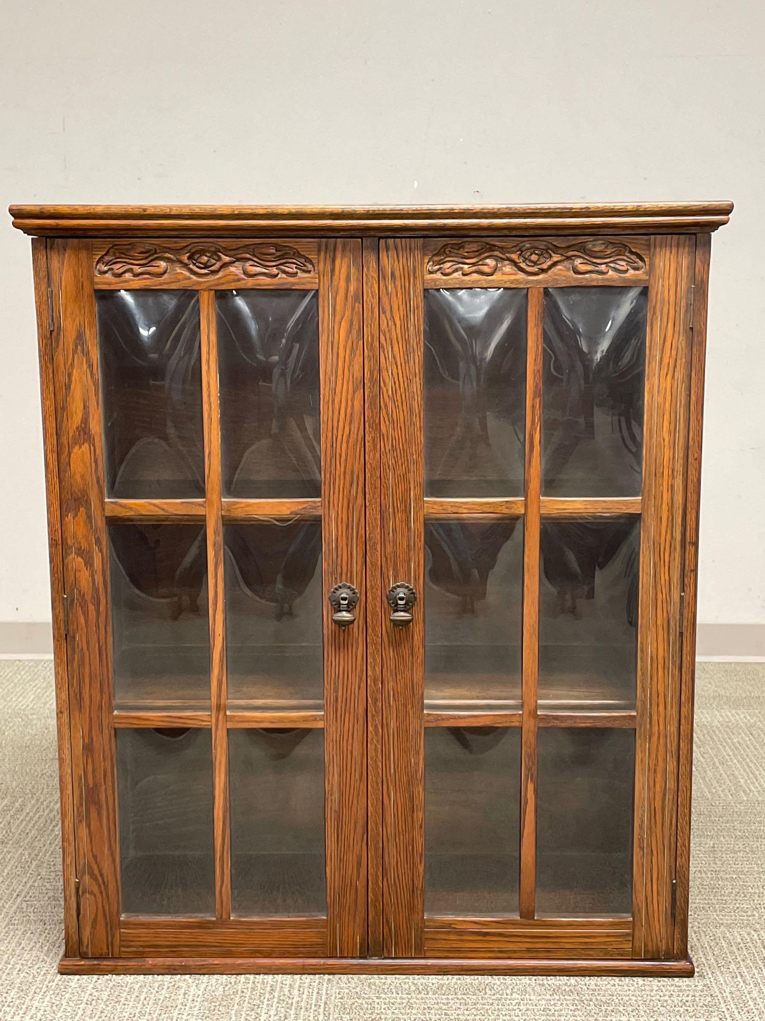 Carved Oak Two Door Bookcase (1 of 8)