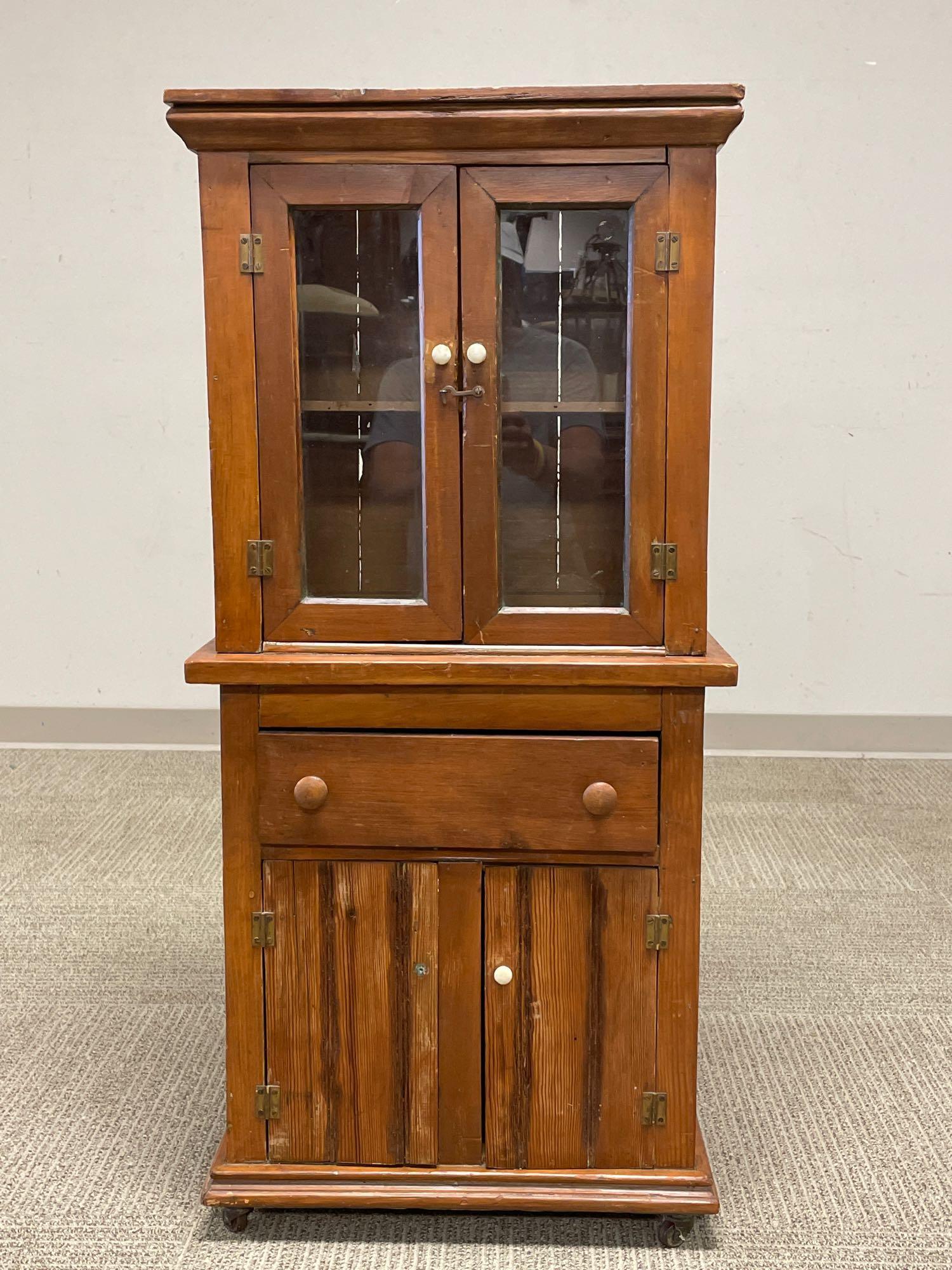 Early Antique 2pc Child's Country Pine Cupboard (1 of 12)