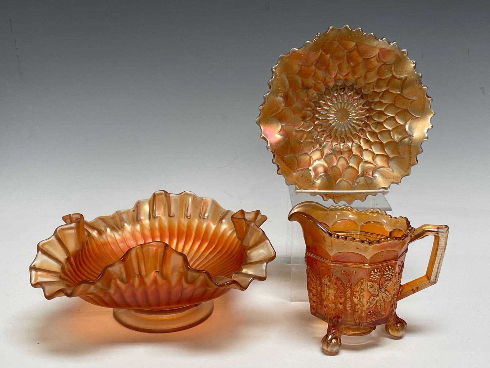Three (3pc) Marigold Carnival Glass Group Lot (1 of 12)