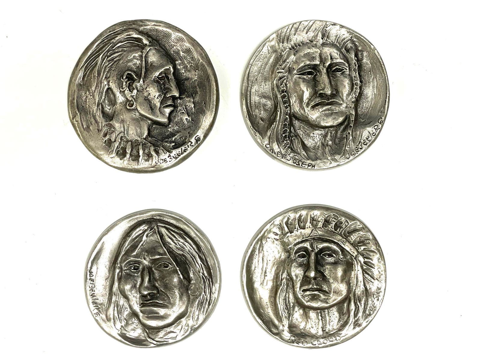Four Joe Beeler Pewter Indian Chief Medallions (1 of 10)