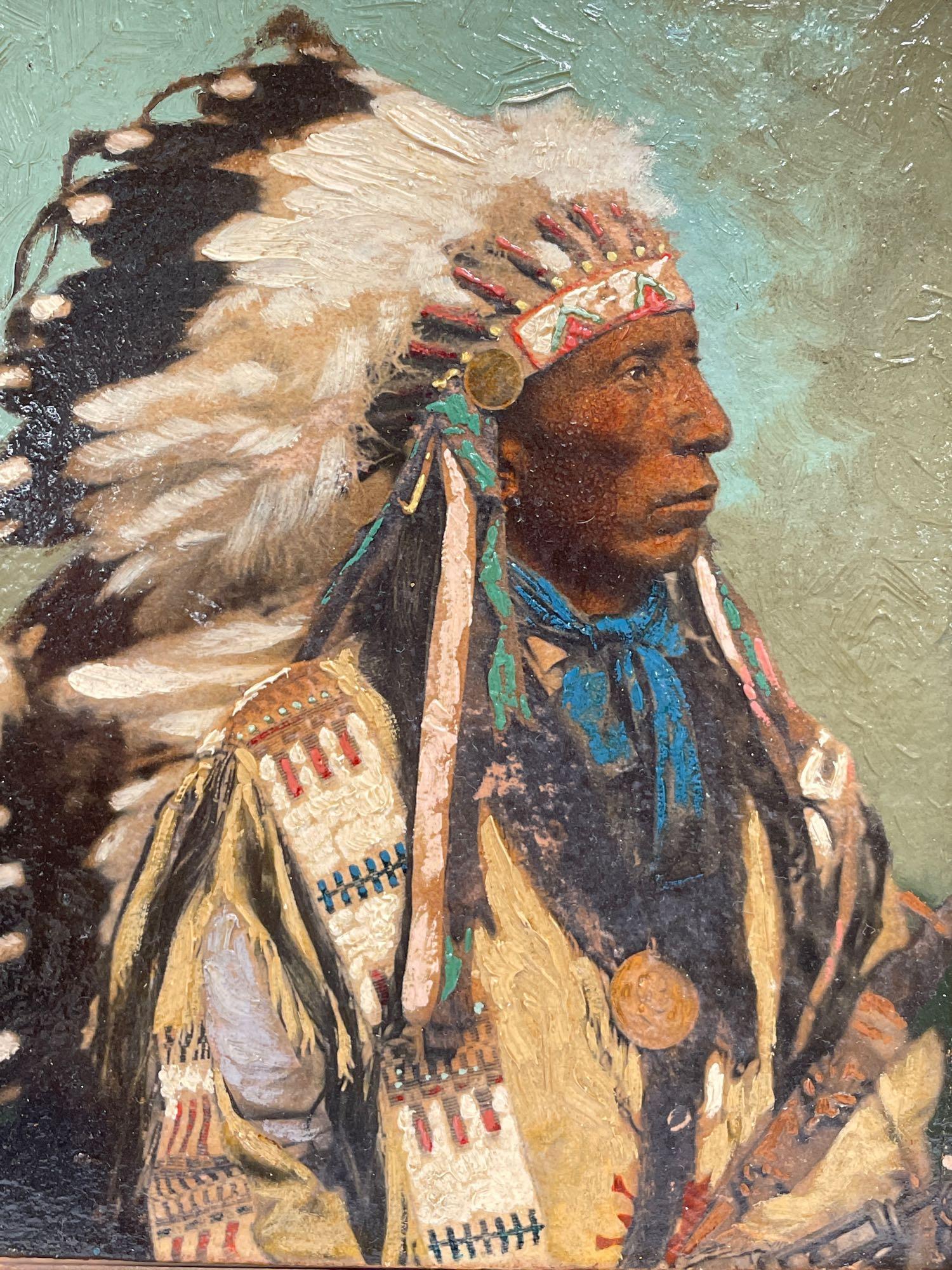 20th c. Native American Indian Chief Framed Oil Giclee (1 of 9)