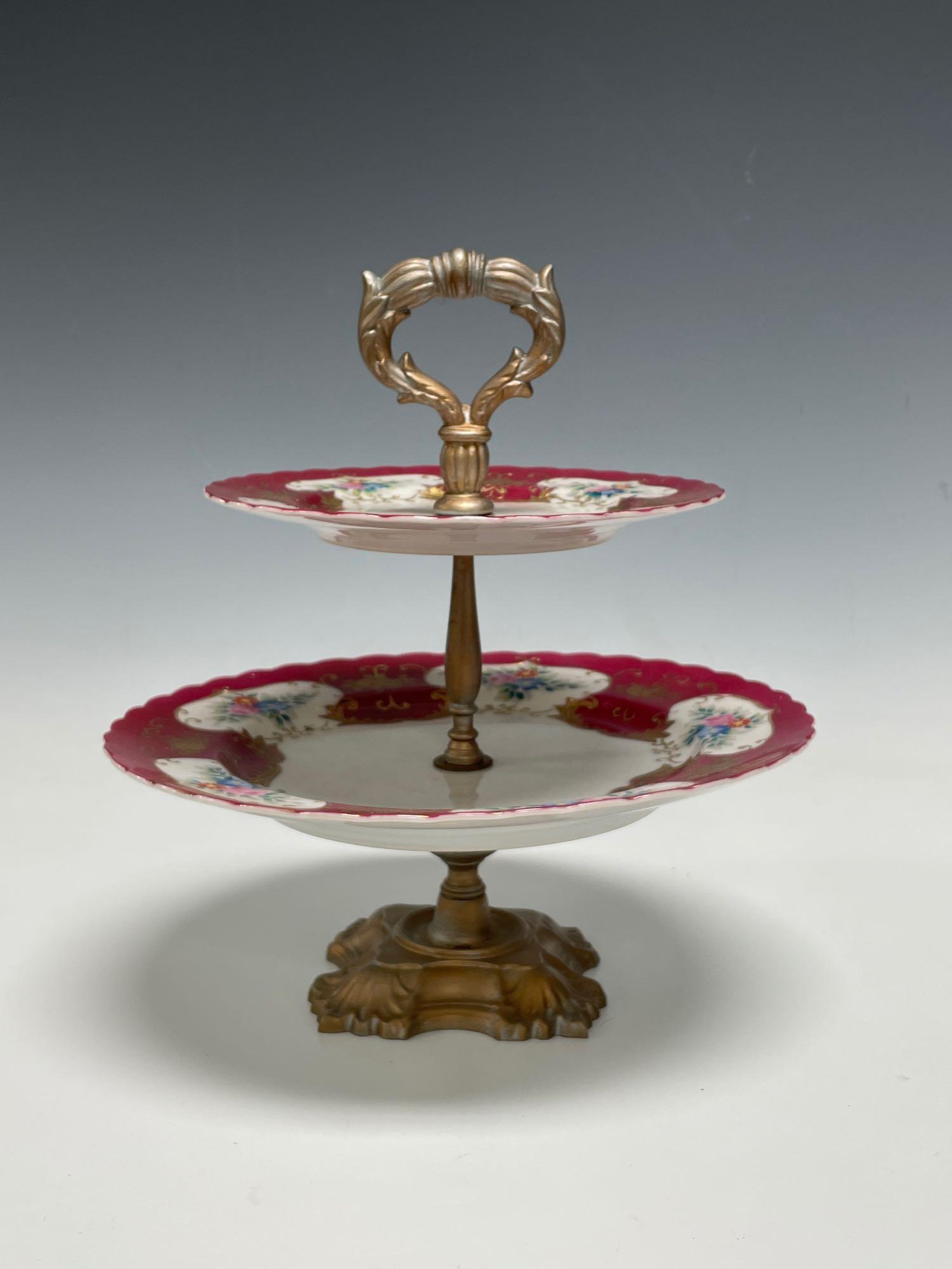 Two Tiered Porcelain Cake Stand Hand Painted (1 of 9)
