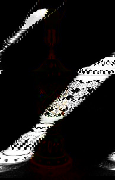 Bohemian White To Green Cut Back Table Lamp,: condition good ,plug may need replaced. H.23'' to socket.