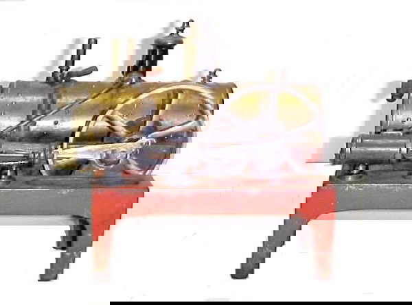 Vintage Weeden Mfg. Co. Steam Engine: Cast iron and brass. ''Trade Weeden Mark Weeden Mfg. Co. Reg. U.S. Pat. Office New Bedford Mass. Missing cord and stack, appropriate wear for age. Bid accordingly 6'' x 6'' x 6''.