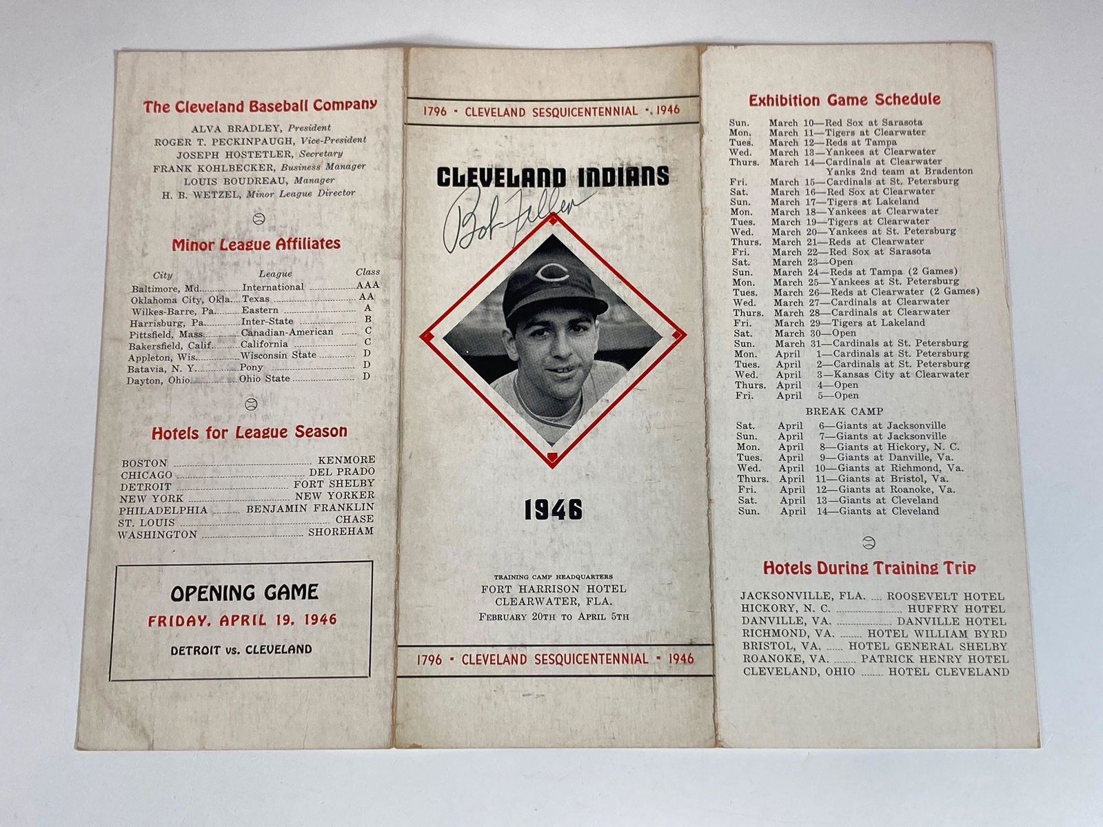 1946 Indians Spring Training Schedule/Roster - Feller (1 of 5)