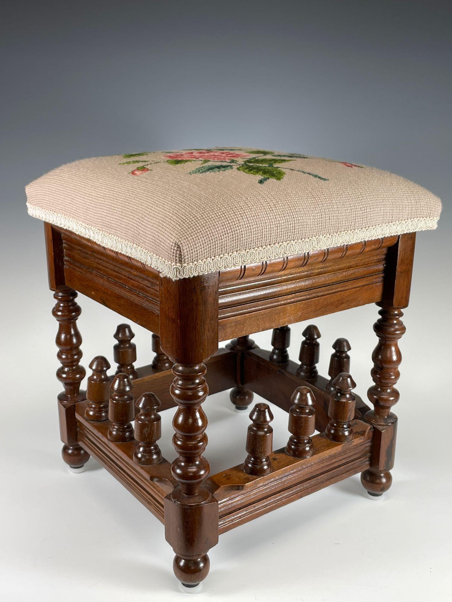 Renaissance Revival Needlepoint Footstool (1 of 10)