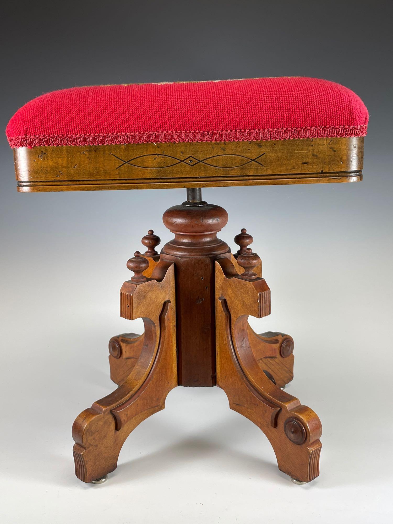 Renaissance Revival Needlepoint Swivel Top  Vanity Seat (1 of 16)