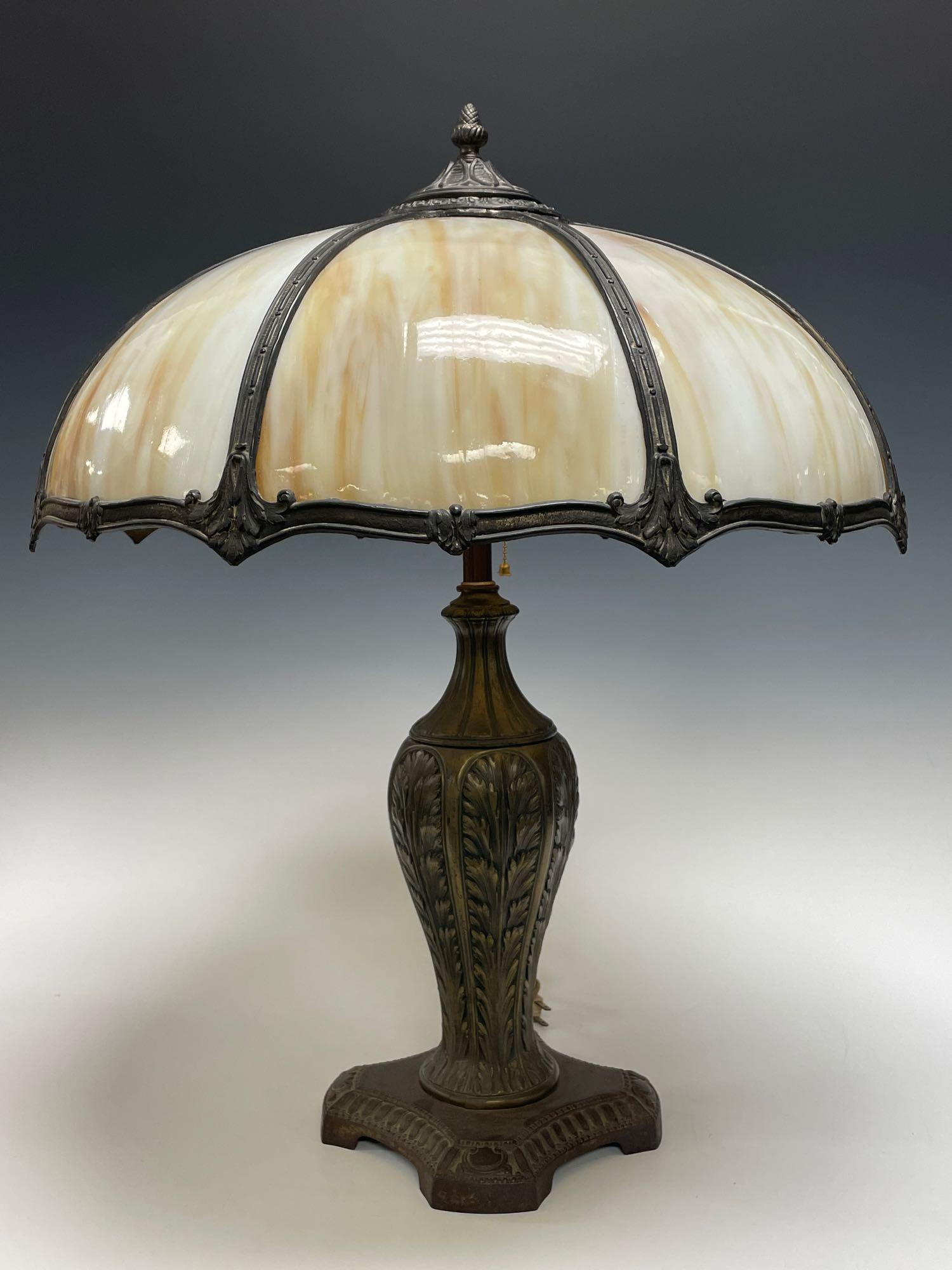 Eight (8) Panel Art Nouveau Slag Glass Panel Lamp (1 of 15)