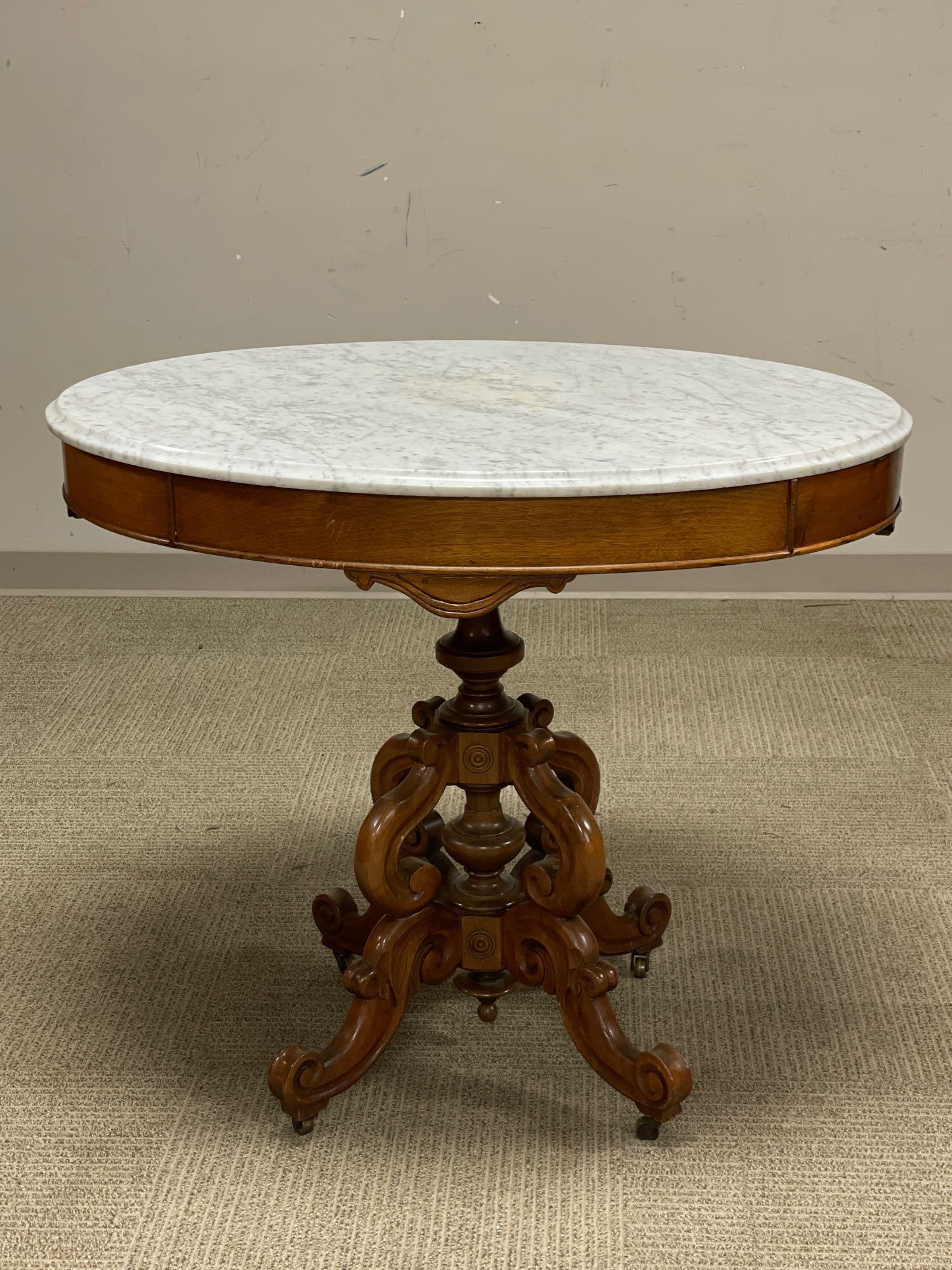 American Victorian Renaissance Marble Top Table (1 of 12)