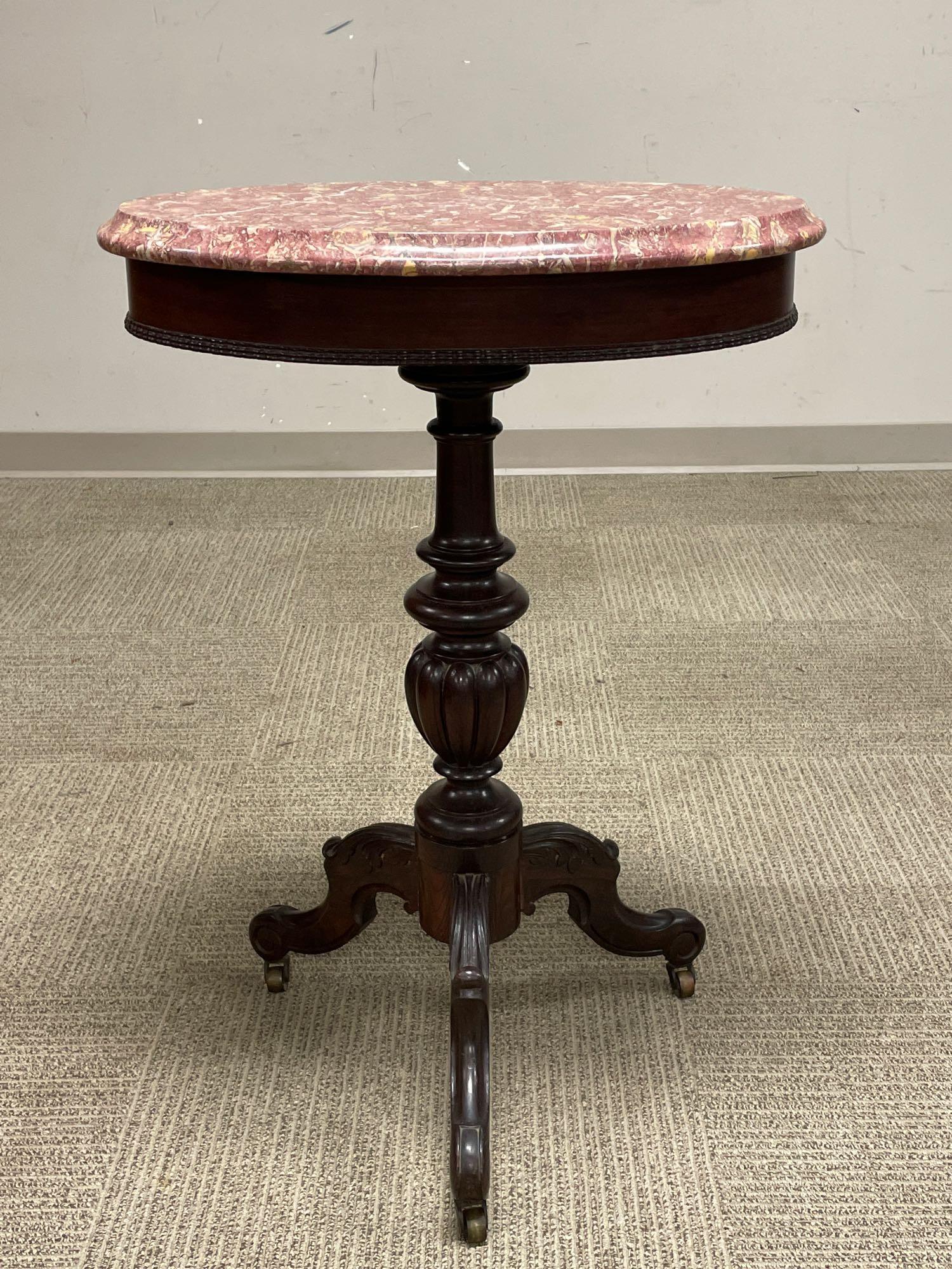 American, 19th c. Rosewood Marble Top Candle Stand (1 of 13)