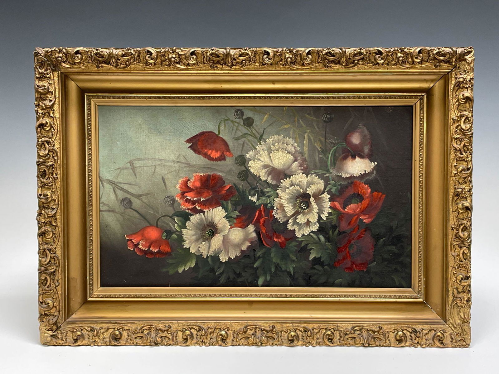 American Floral Still Life Oil on Canvas in Gesso Gilt (1 of 11)