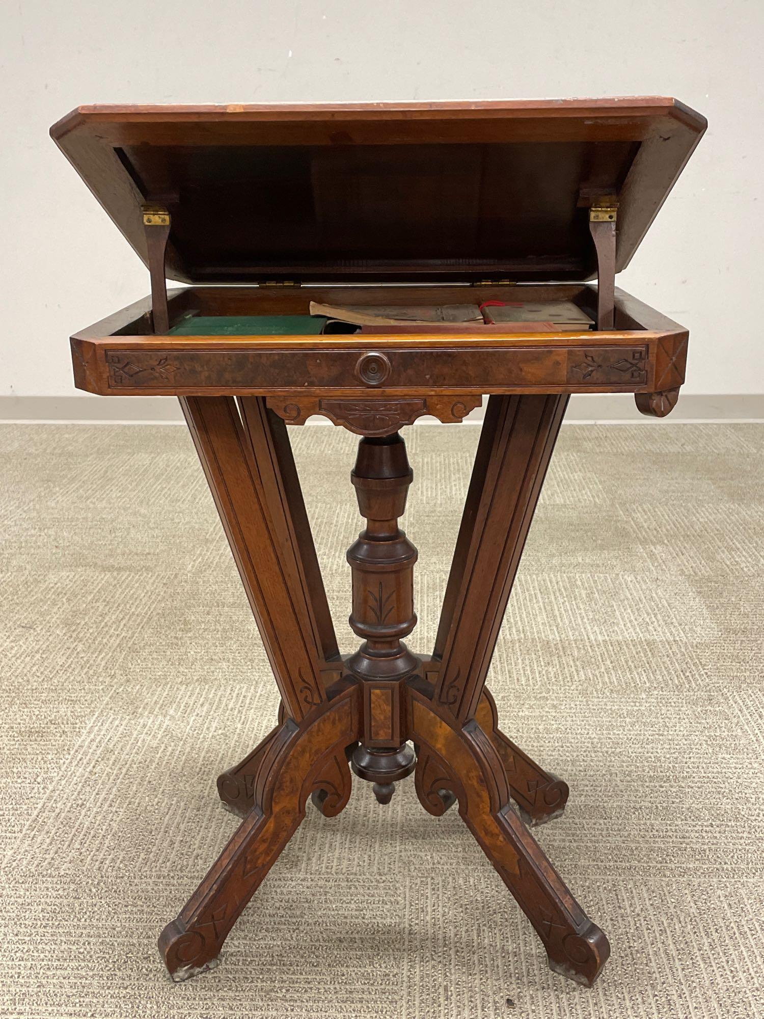 American Victorian Walnut Lift Top Book Stand w Books (1 of 11)
