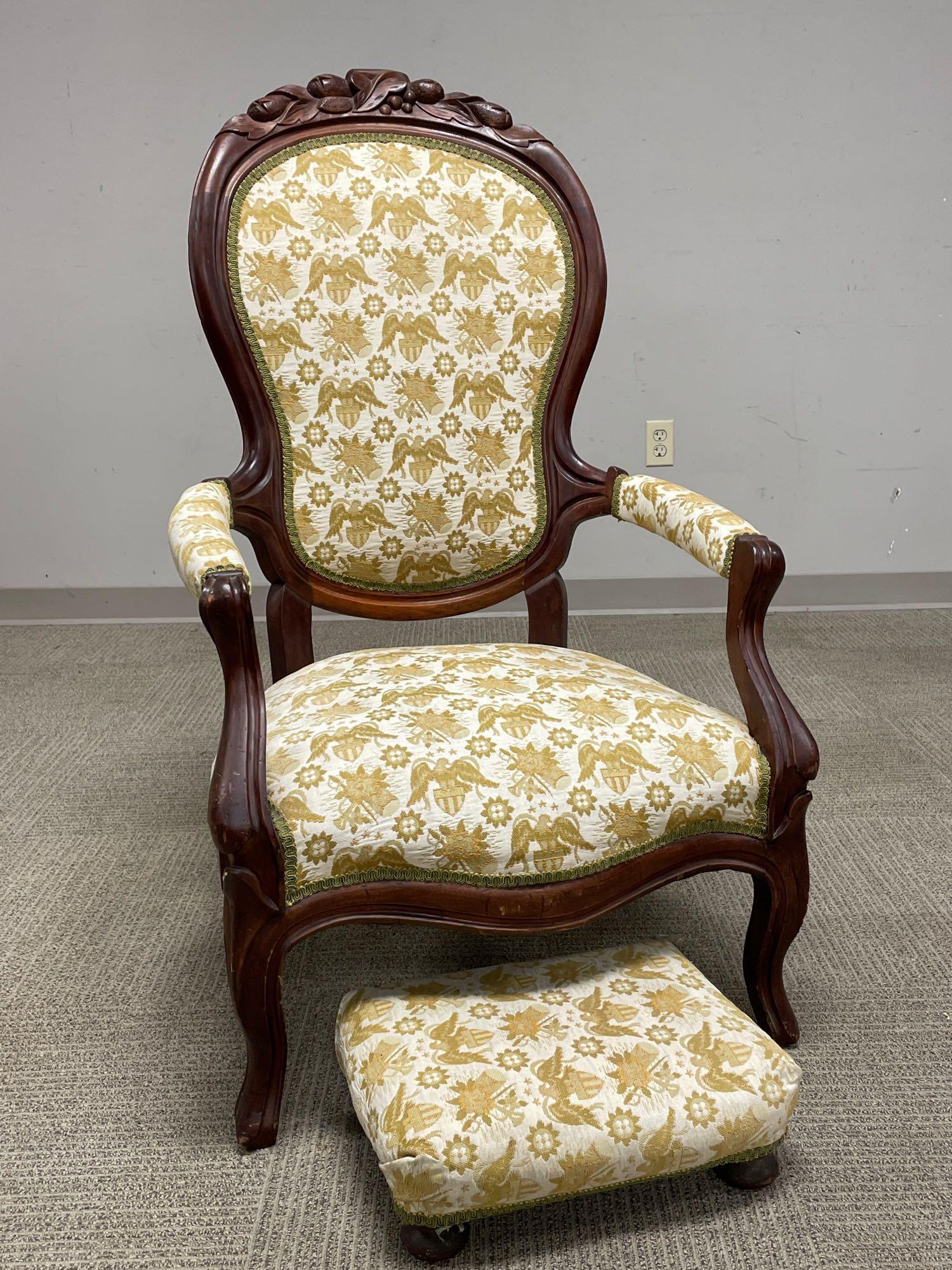 Carved 19th C. Victorian Chair and  Foot Rest (1 of 16)