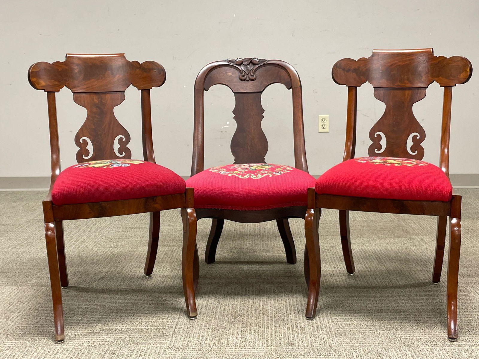 Three 19th c. American Empire Mahogany Needlepoint (1 of 20)