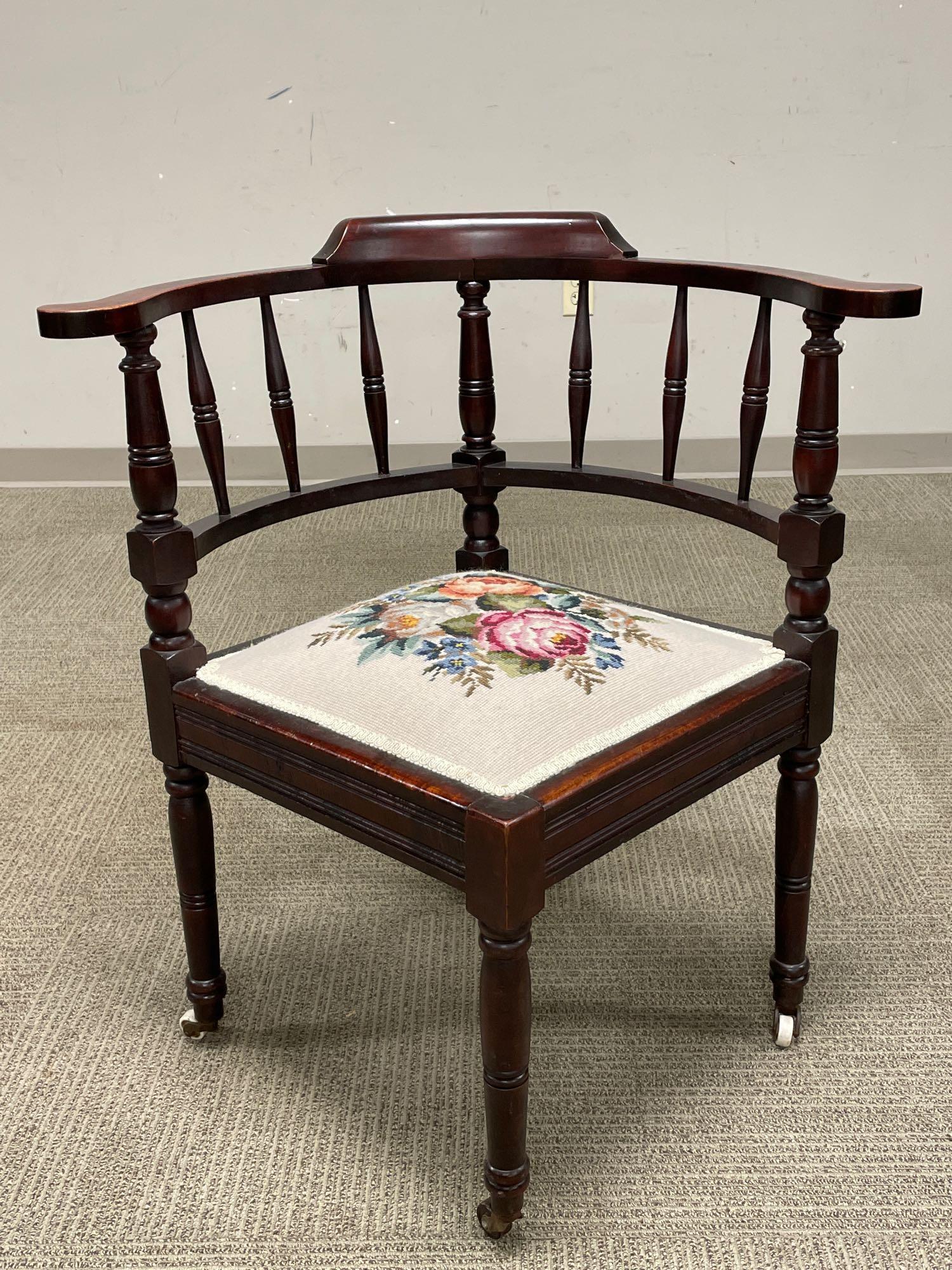 19th Century American Corner Seat with Needlework Seat (1 of 12)