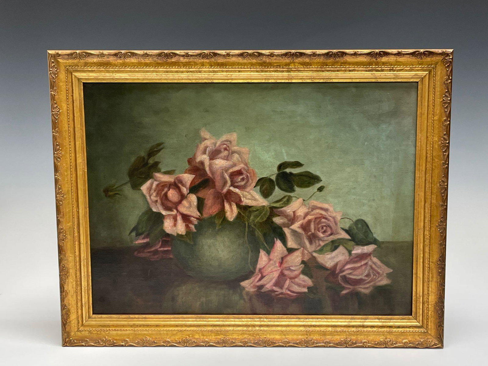 Pink Roses Floral Still Life Painting on Canvas (1 of 8)