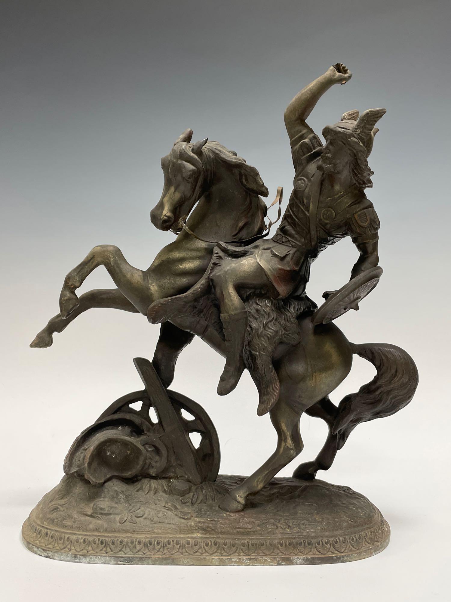 Cast Metal Figurine Statue on Warrior Mounted on Horse (1 of 13)