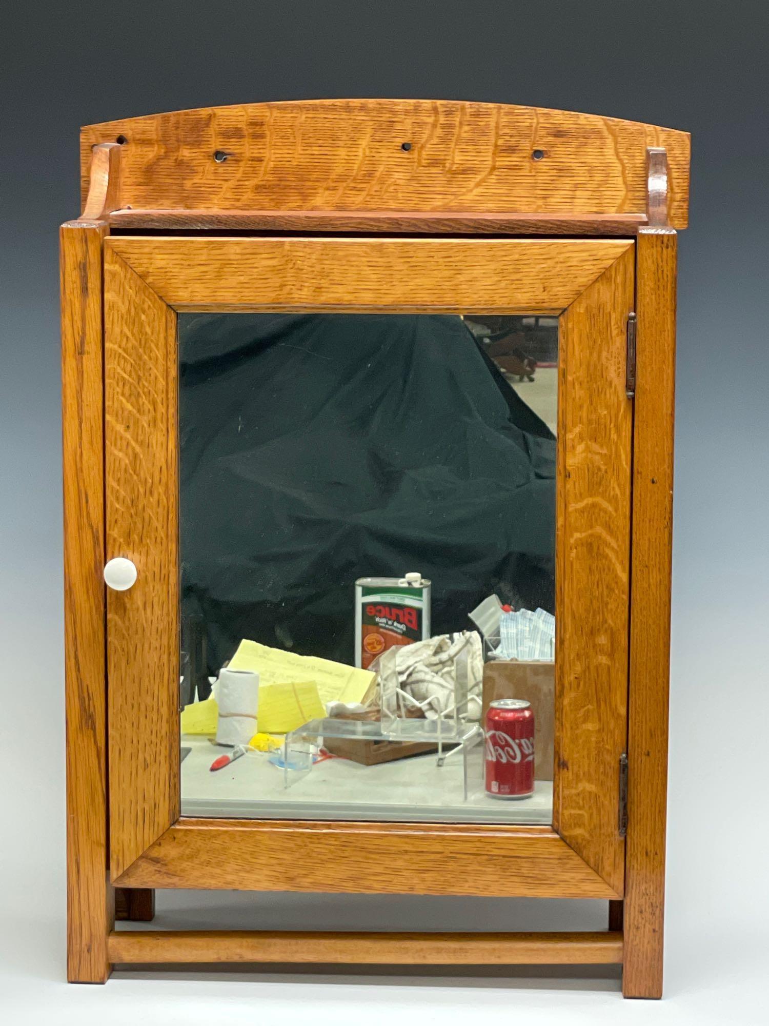 American Oak Wall Cabinet w Mirrored Door (1 of 13)