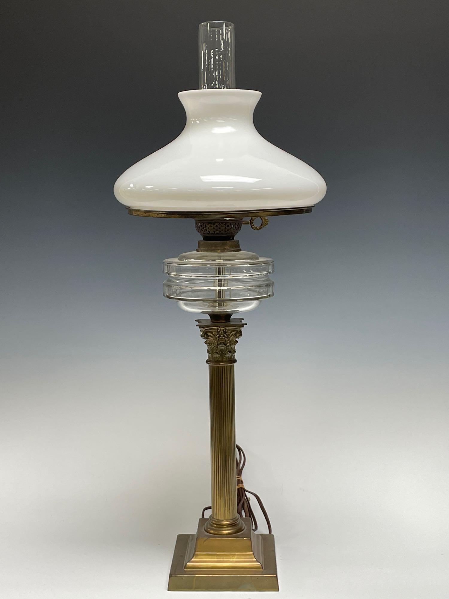 Antique Brass Column Electrified Oil Banquet Lamp (1 of 12)