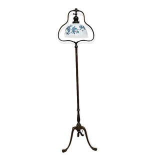 Handel Lamp Company Floor Lamp: Handel bronzed metal floor model lamp, no found signature/stamp. Measuring approx 57"h x 14.5"w. Later addition shade as shown, See photos