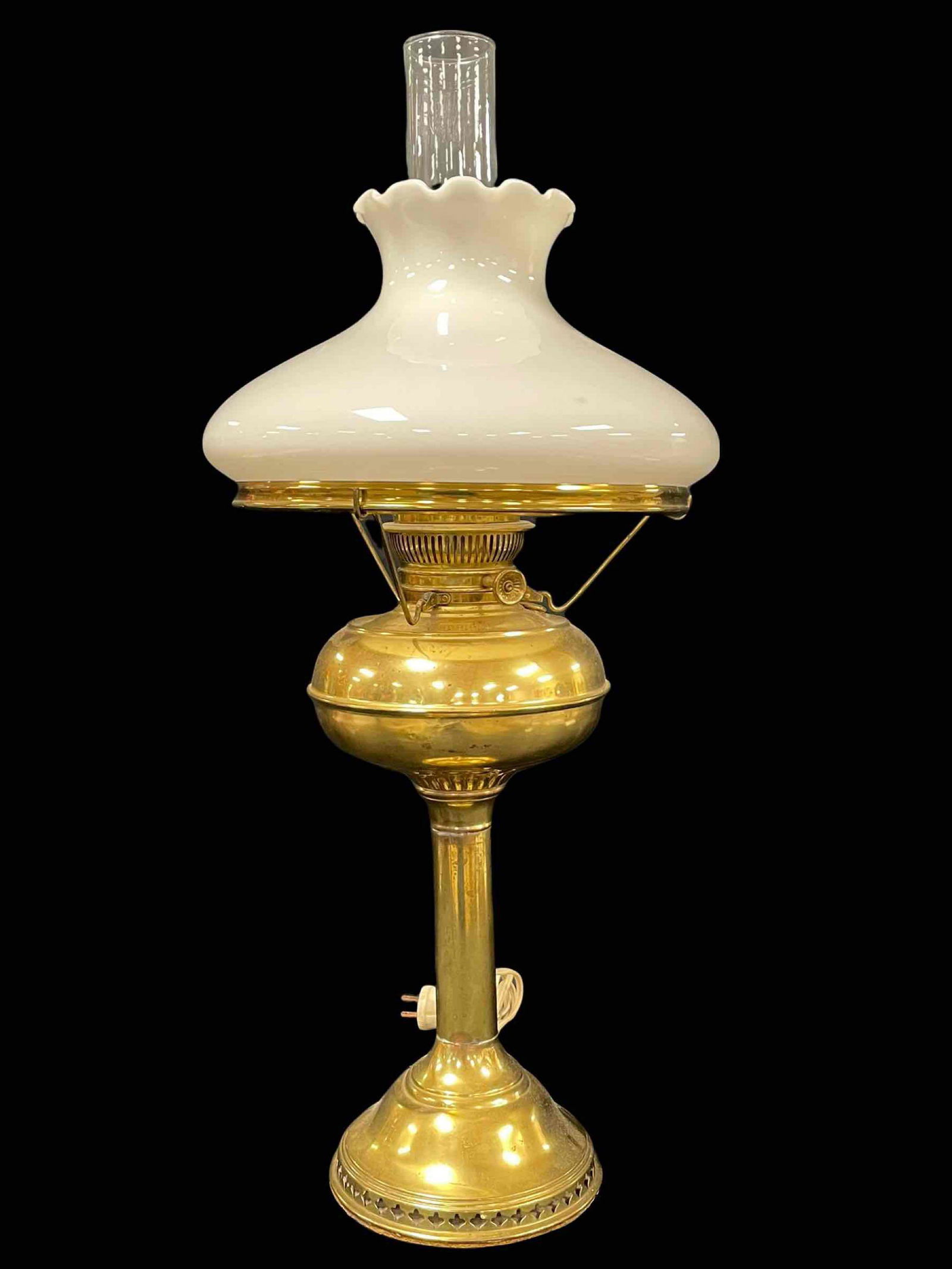 Brass Column Banquet Lamp with Milk Glass Shade (1 of 20)