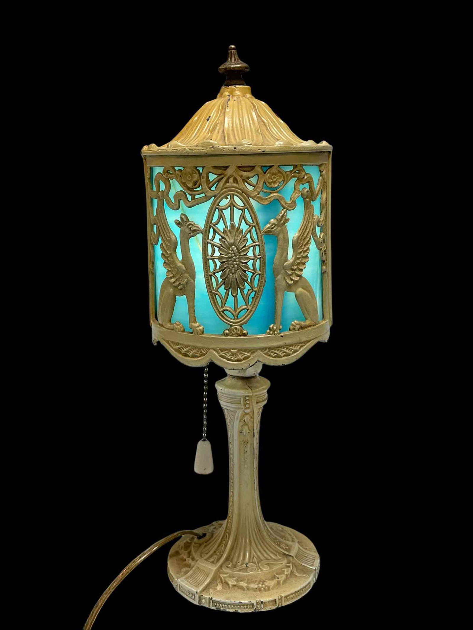 Cold Painted Boudior Desk Lamp with Winged Griffins (1 of 20)