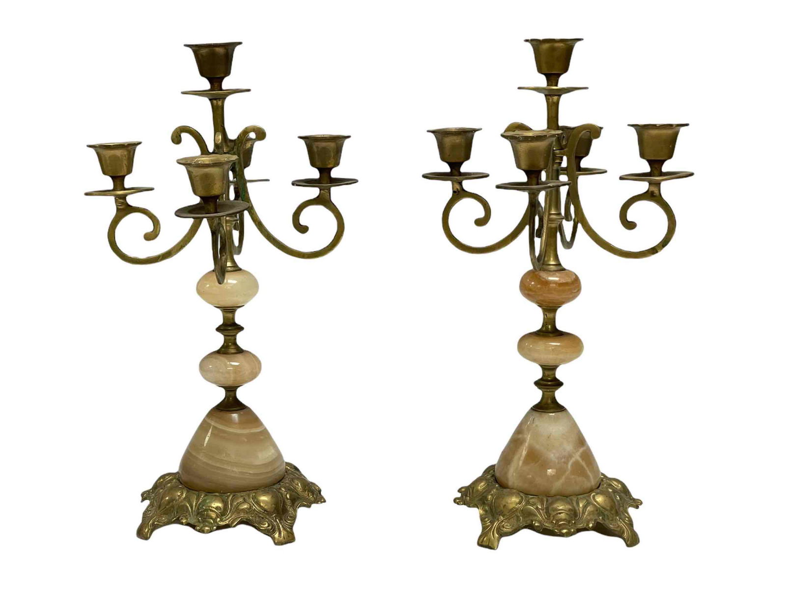 Pair of French Brass and Alabaster 5-Light Candelabras (1 of 20)