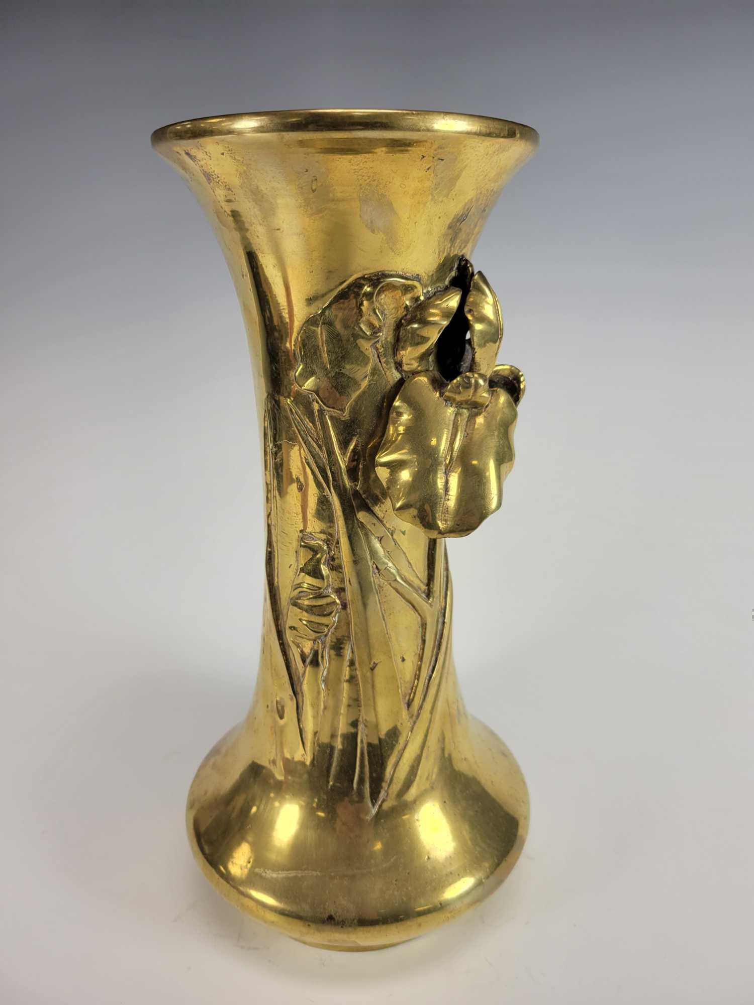 High Relief Art Deco Brass Floral Vase (1 of 10)
