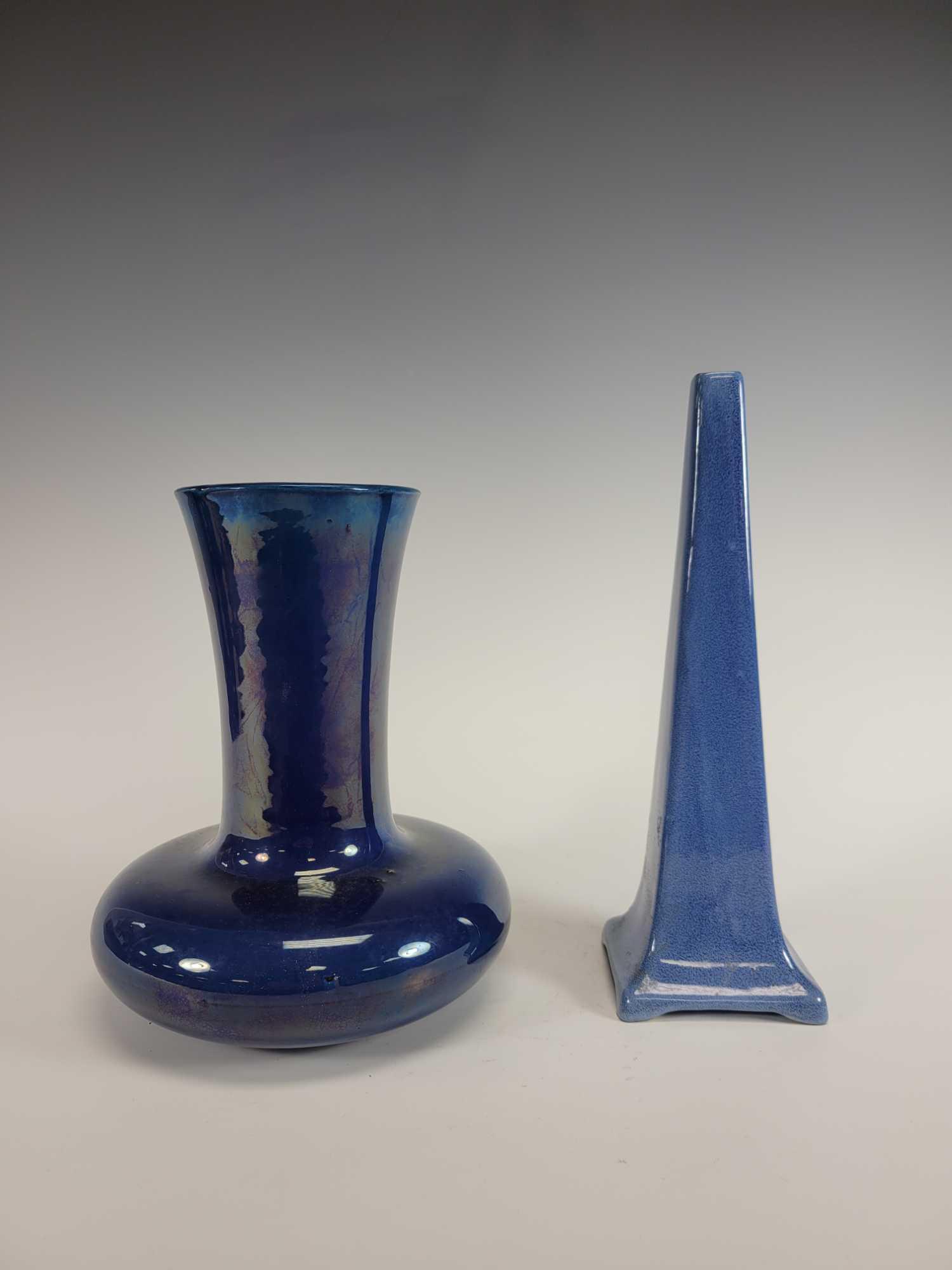 Weller Pyramid Vase and Blue Bulbous Vase (1 of 8)