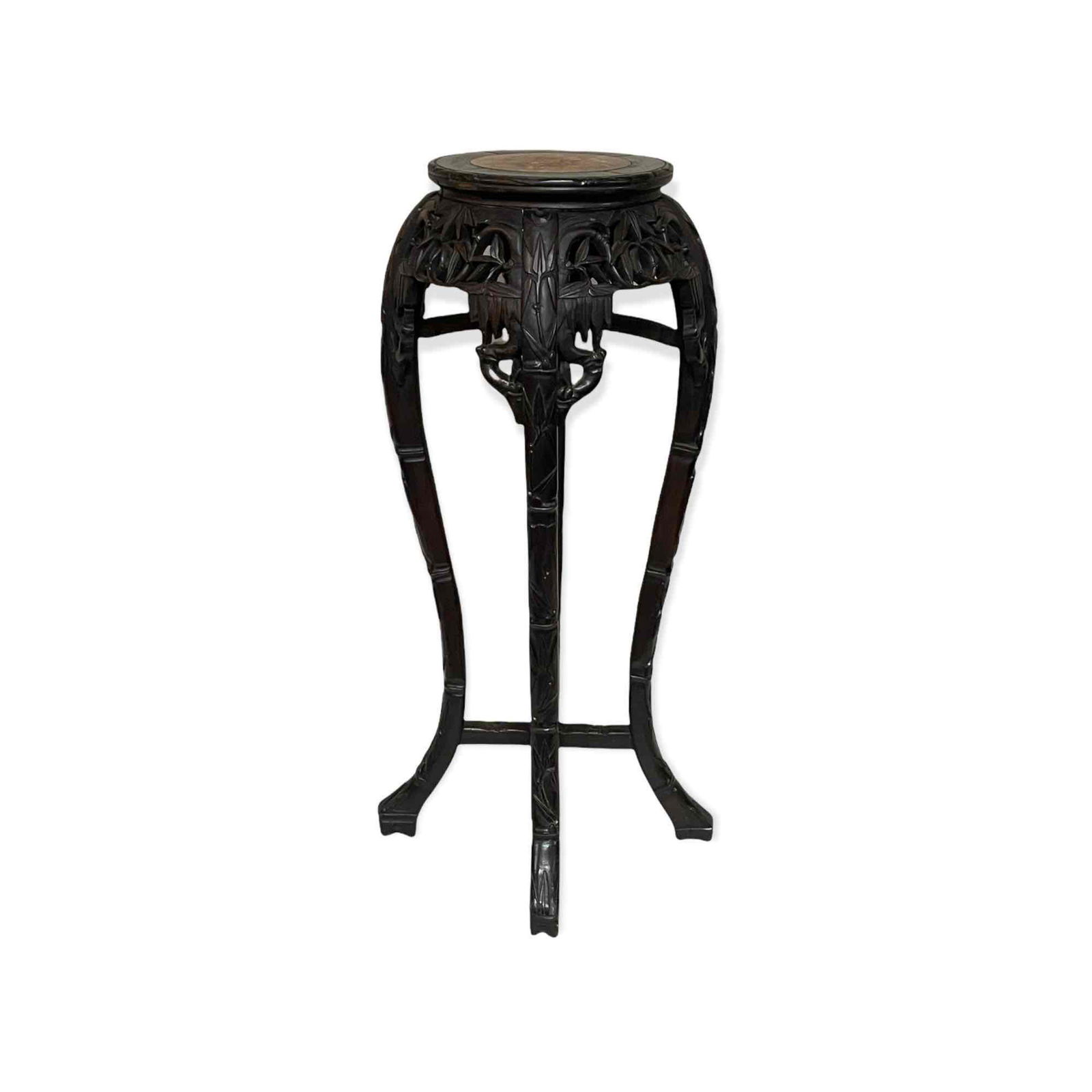 Chinese Carved Teak Wood Fern Pedestal Stand w Inset (1 of 15)