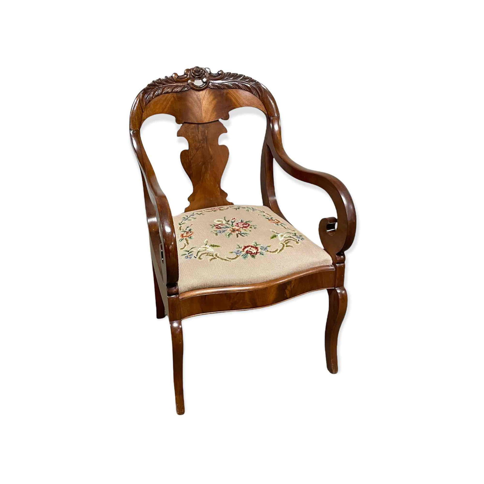 American Empire Mahogany Arm Chair w Needlework Seat (1 of 20)