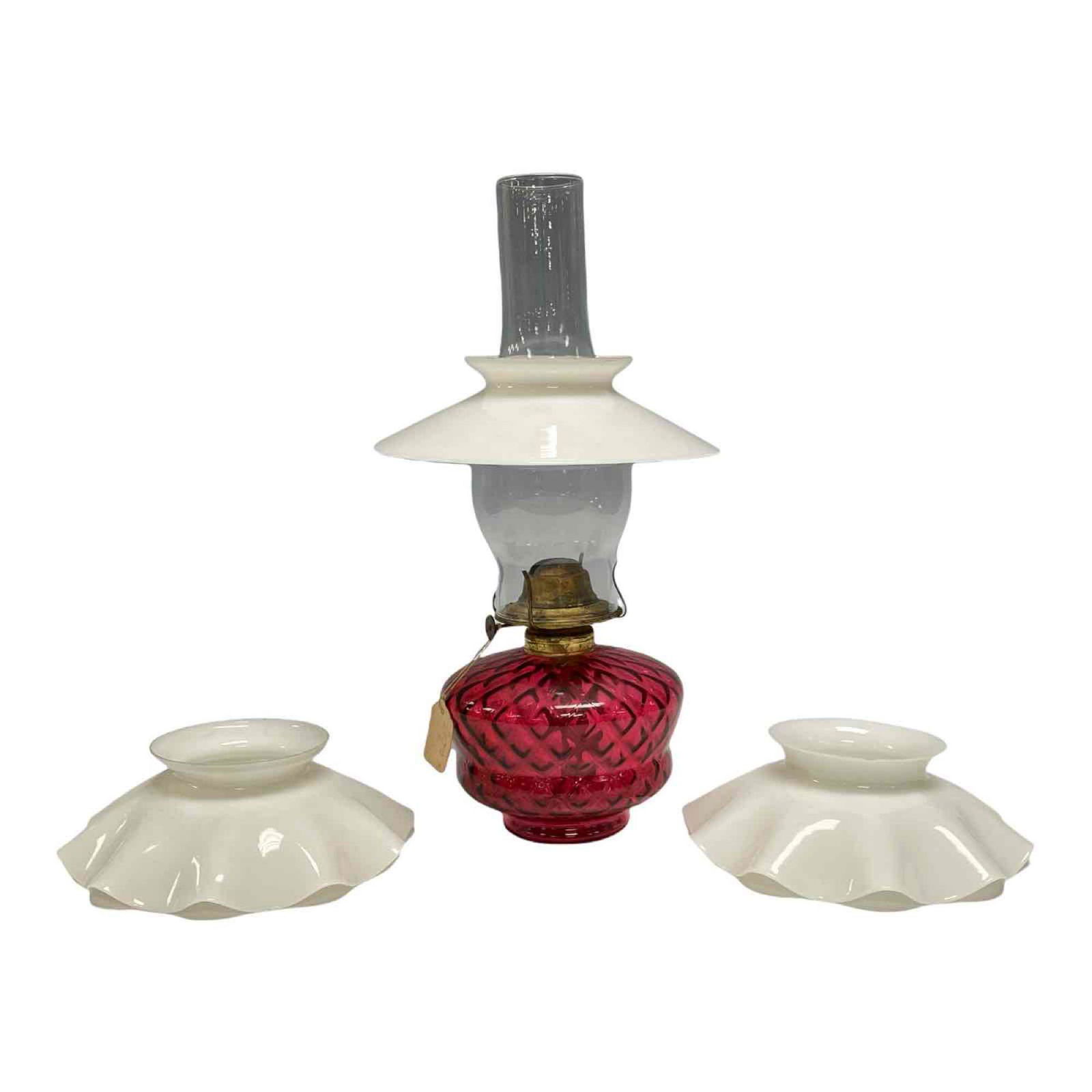 Diamond Quilt Cranberry Oil Lamp and Two Petticoats (1 of 15)