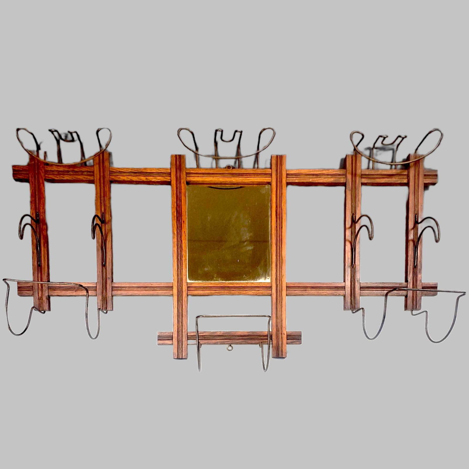 American Country Style Oak Hat Rack and Mirror (1 of 11)